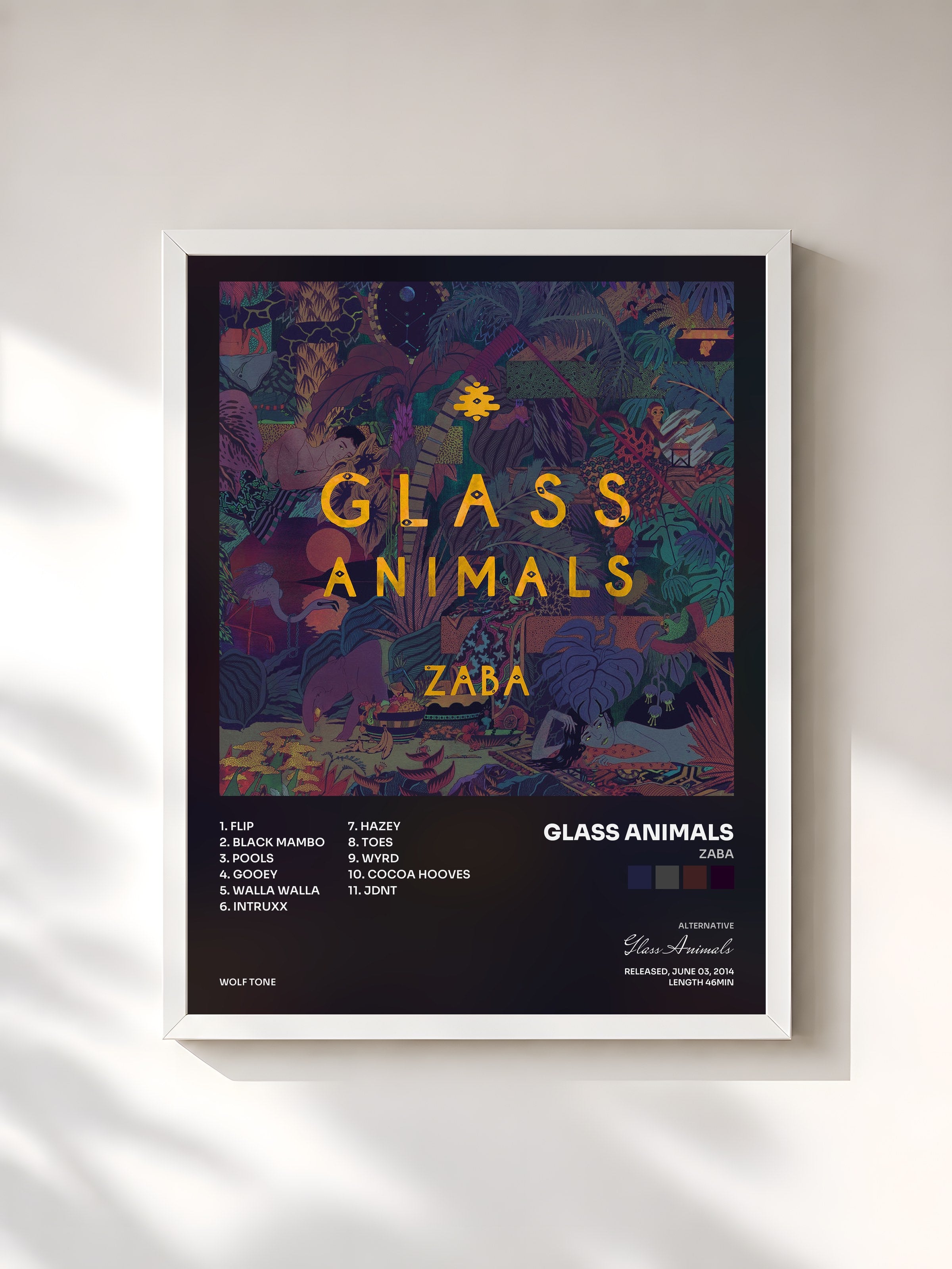 #blanc Tableau de l'album ZABA de Glass Animals, cadre blanc, imprimé et encadré en France