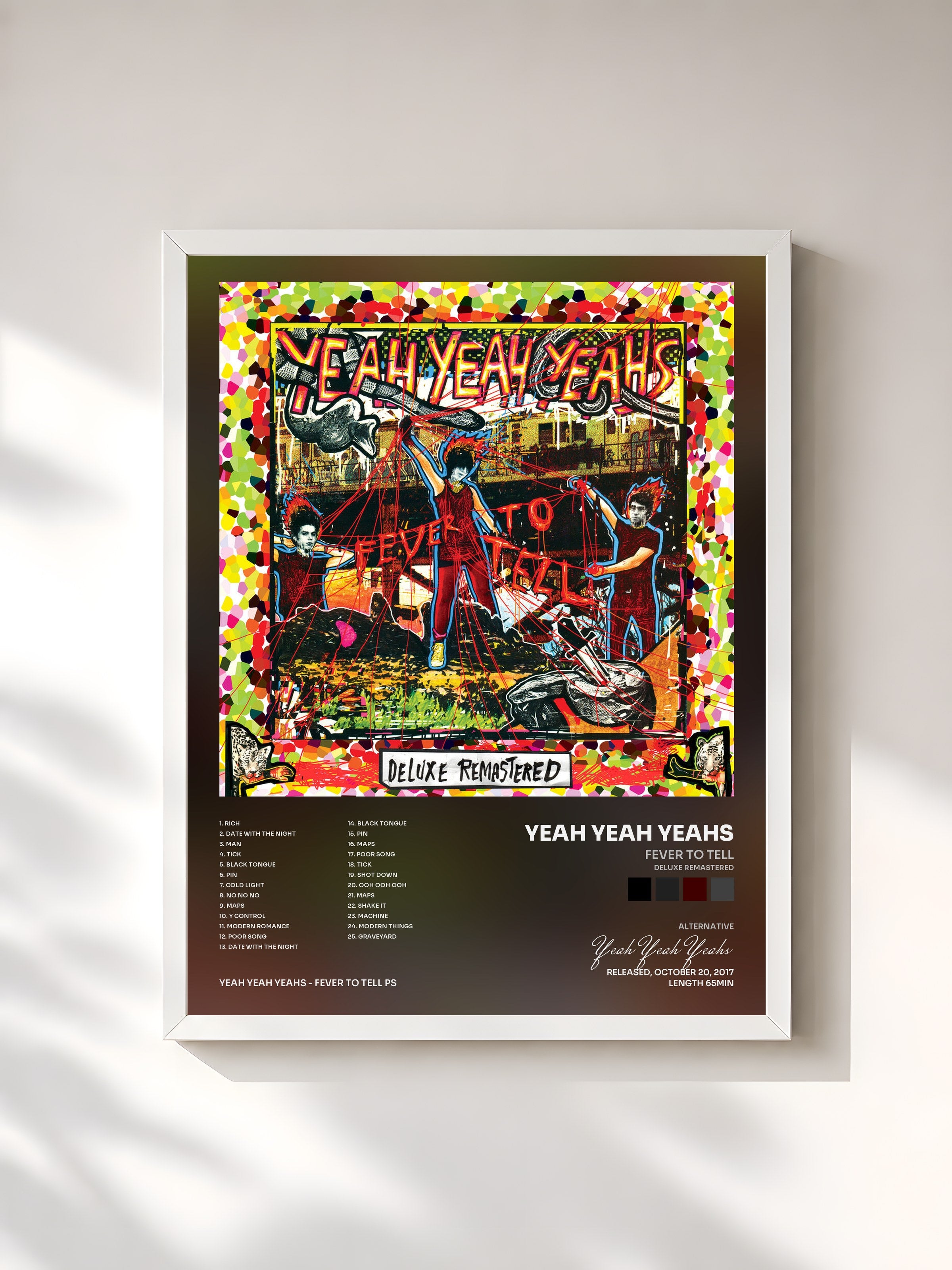 #blanc Tableau de l'album Fever To Tell (Deluxe Remastered) de Yeah Yeah Yeahs, cadre blanc, imprimé et encadré en France