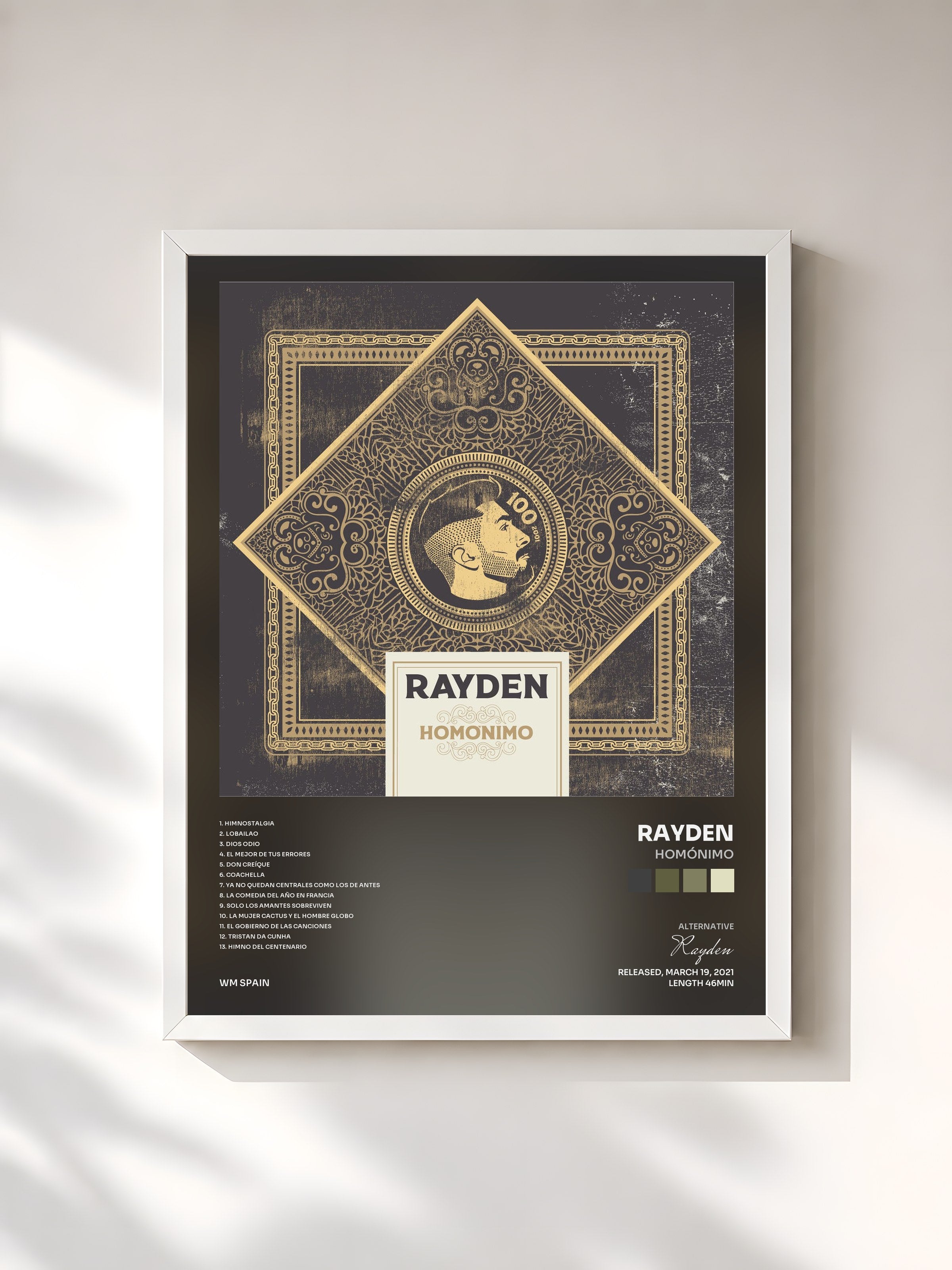 #blanc Tableau de l'album Homónimo de Rayden, cadre blanc, imprimé et encadré en France