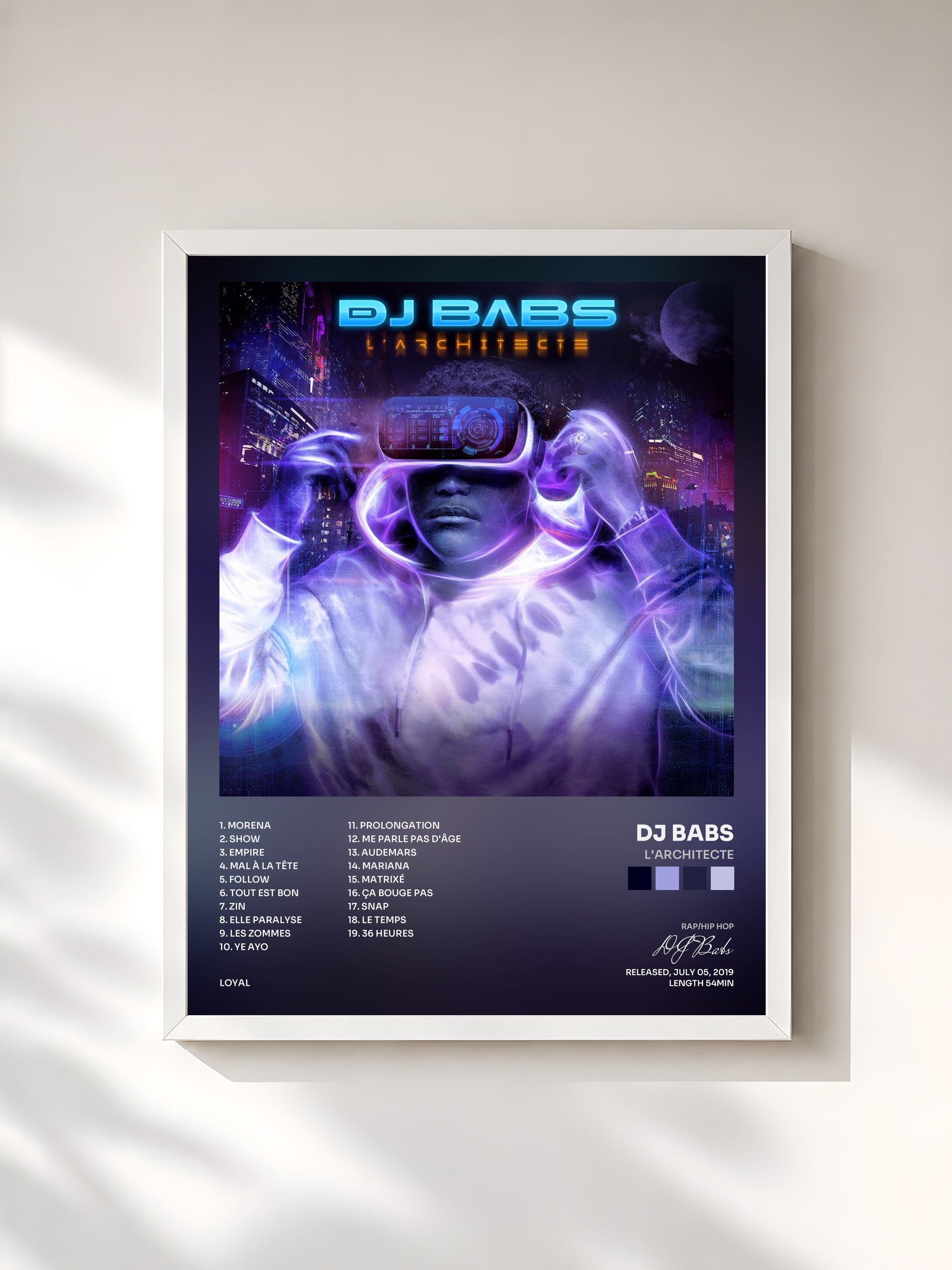 #blanc Tableau de l'album L'architecte de DJ Babs, cadre blanc, imprimé et encadré en France