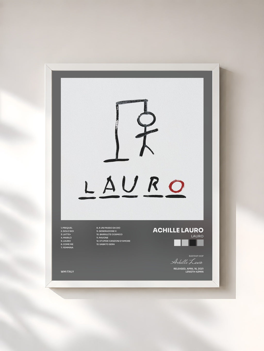 #blanc LAURO de Achille Lauro en lámina enmarcada, marco blanco, impresa y enmarcada en Francia