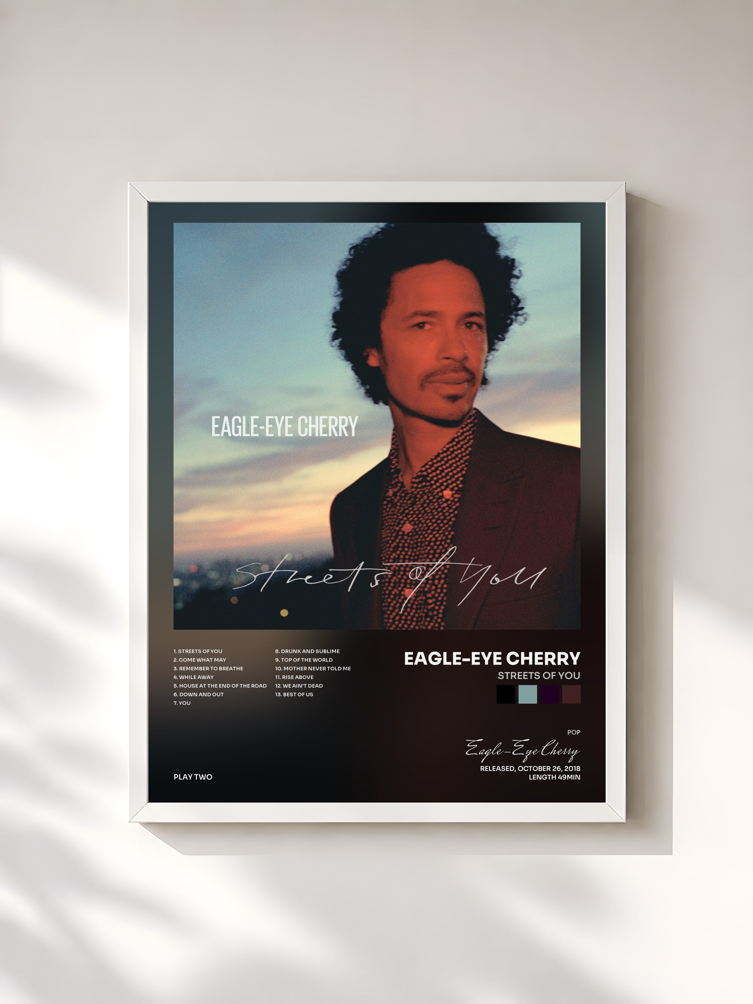 #blanc Tableau de l'album Streets of You de Eagle-Eye Cherry, cadre blanc, imprimé et encadré en France