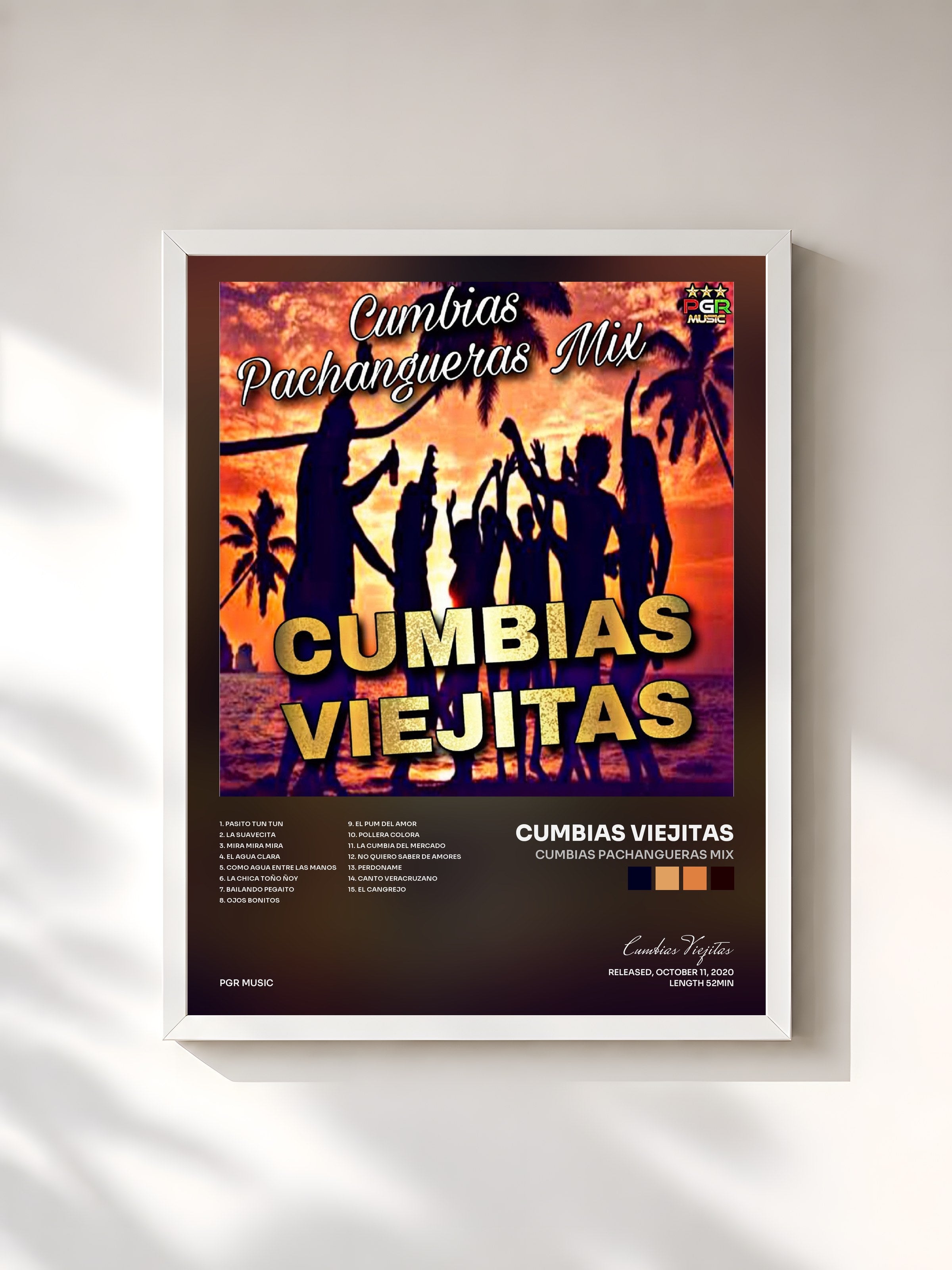 #blanc Tableau de l'album Cumbias Pachangueras Mix de Cumbias Viejitas, cadre blanc, imprimé et encadré en France