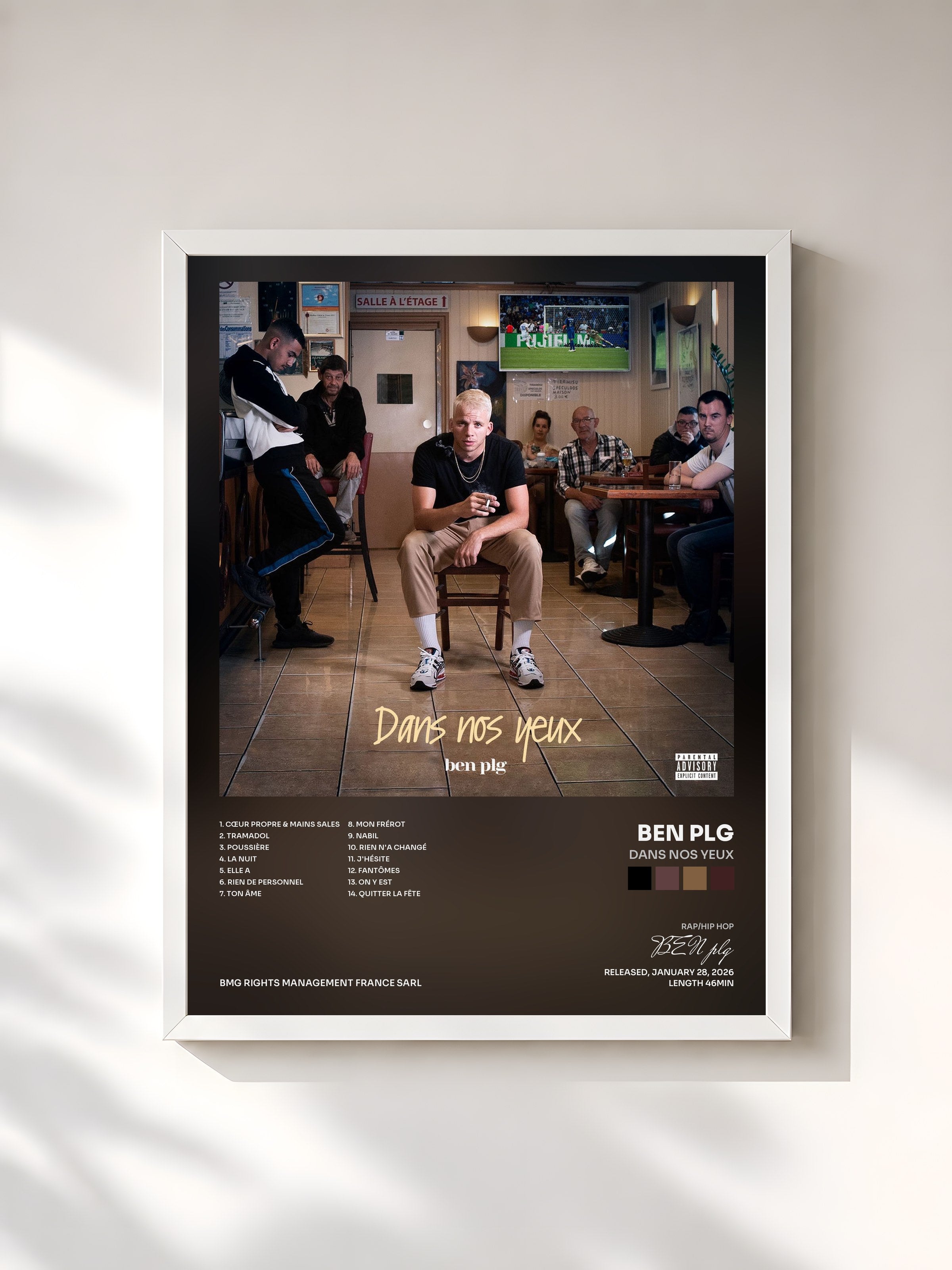#blanc Tableau de l'album Dans nos yeux de BEN plg, cadre blanc, imprimé et encadré en France