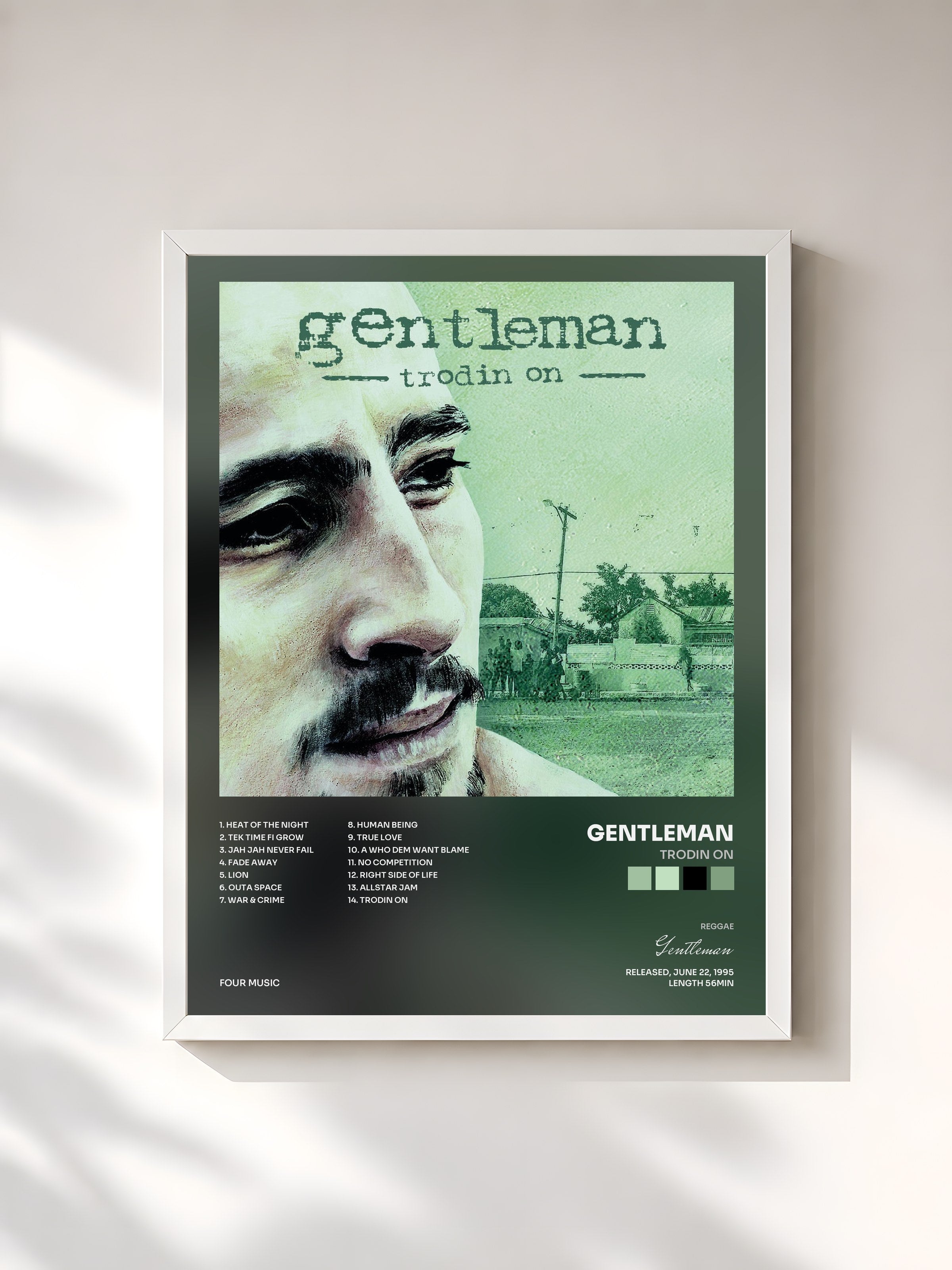 #blanc Tableau de l'album Trodin On de Gentleman, cadre blanc, imprimé et encadré en France