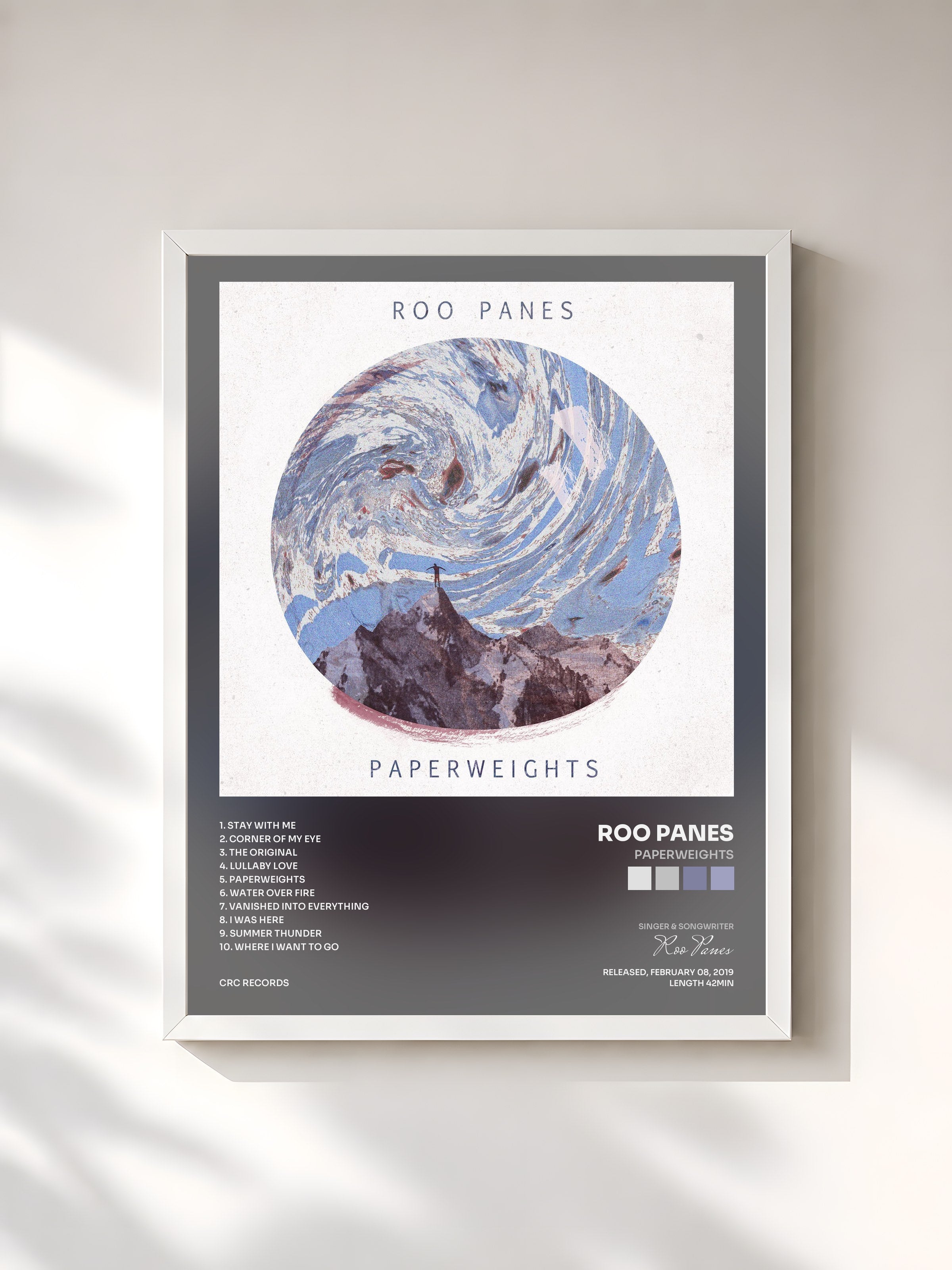 #blanc Tableau de l'album Paperweights de Roo Panes, cadre blanc, imprimé et encadré en France