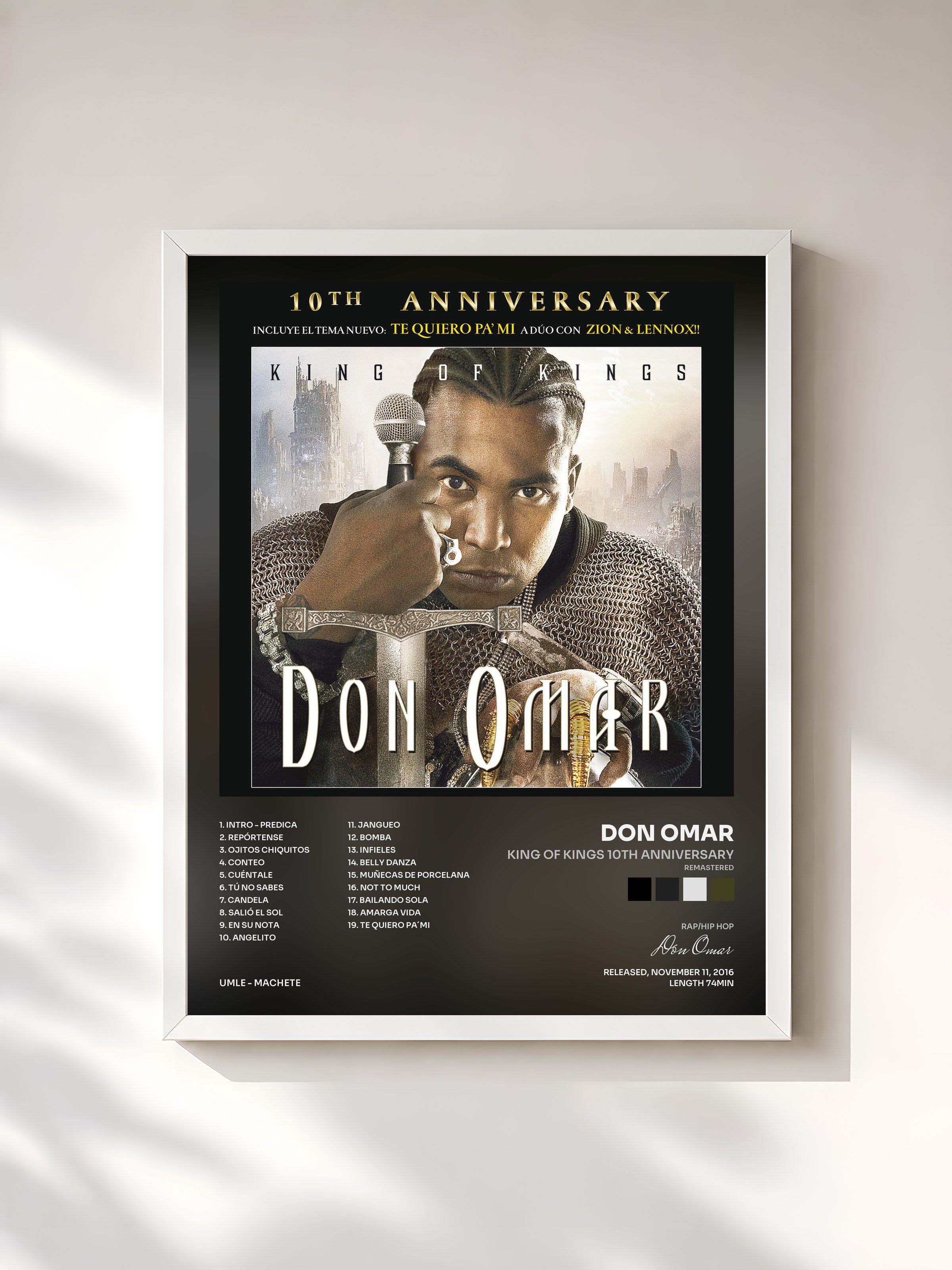 #blanc Tableau de l'album King Of Kings 10th Anniversary (Remastered) de Don Omar, cadre blanc, imprimé et encadré en France