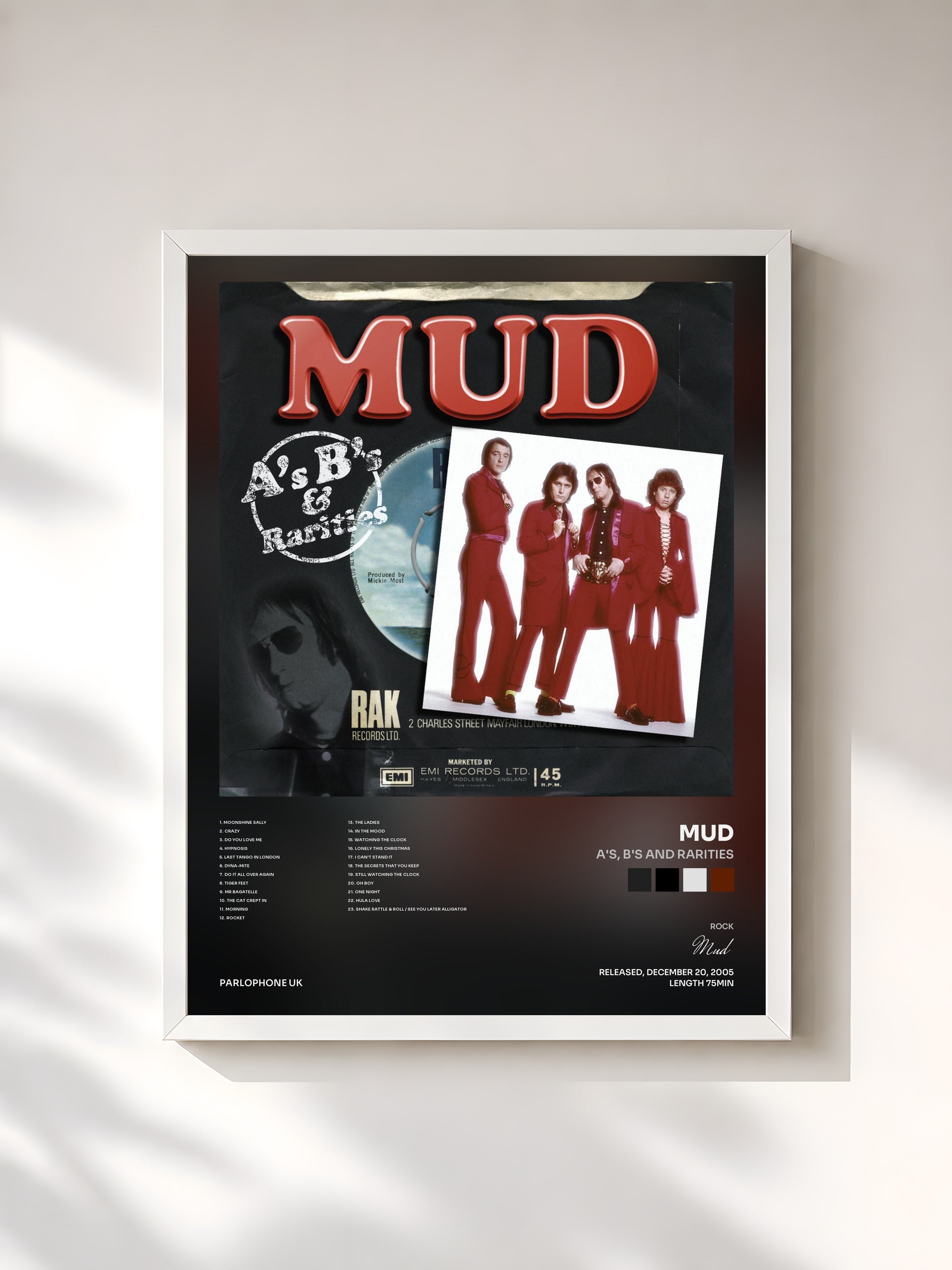 #blanc Tableau de l'album A's, B's And Rarities de Mud, cadre blanc, imprimé et encadré en France