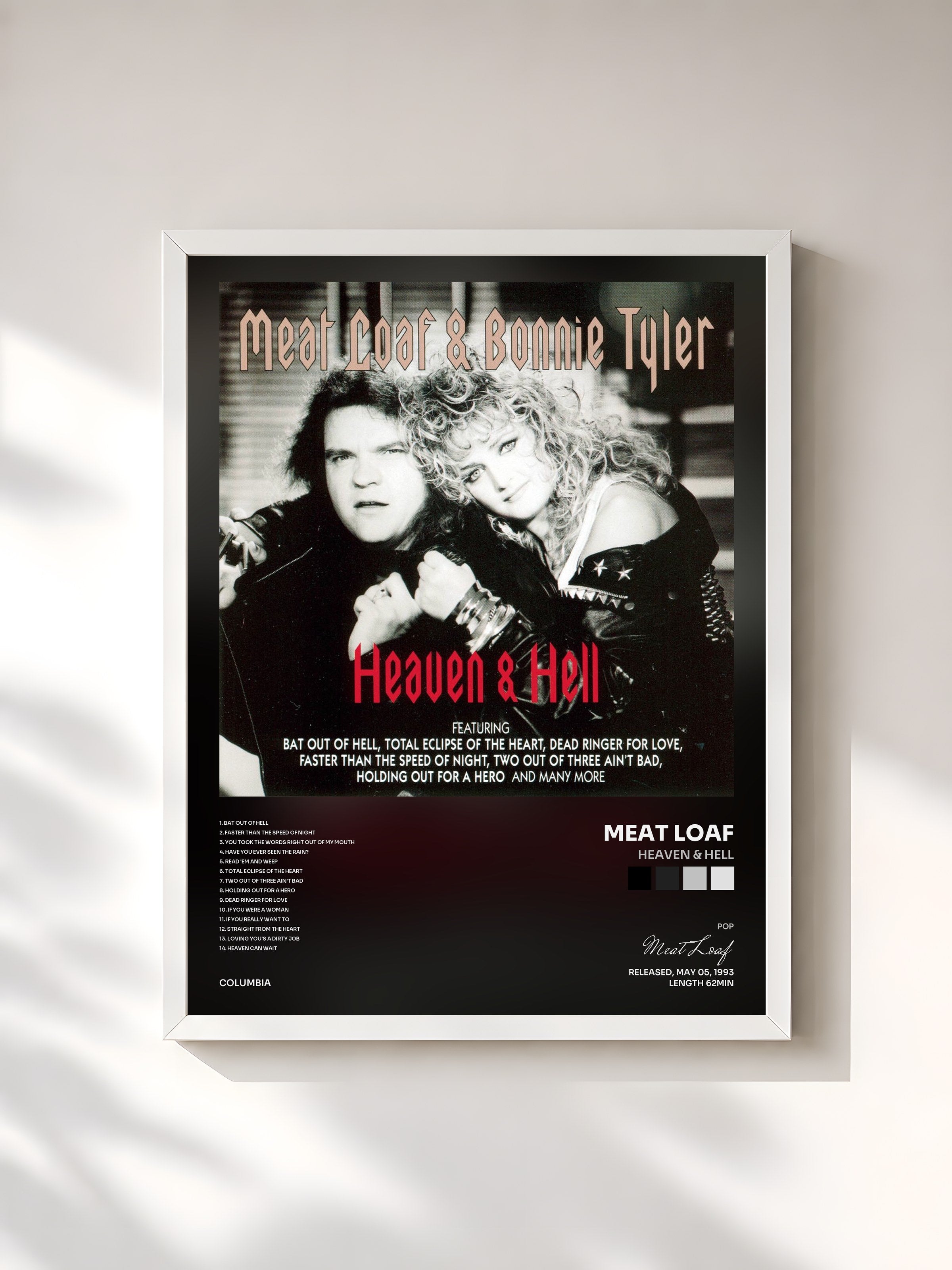 #blanc Tableau de l'album Heaven & Hell de Meat Loaf, cadre blanc, imprimé et encadré en France