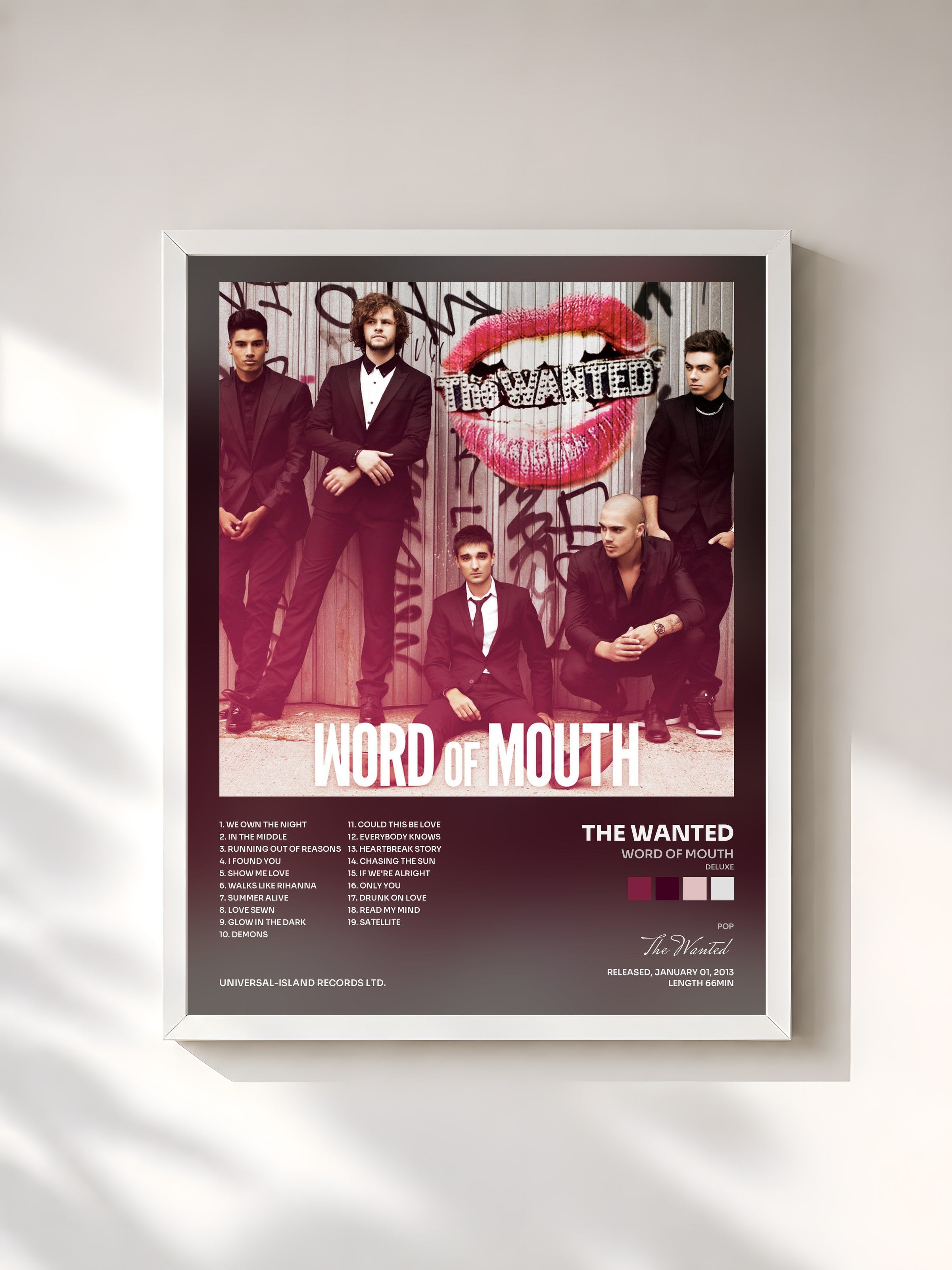 #blanc Tableau de l'album Word Of Mouth (Deluxe) de The Wanted, cadre blanc, imprimé et encadré en France