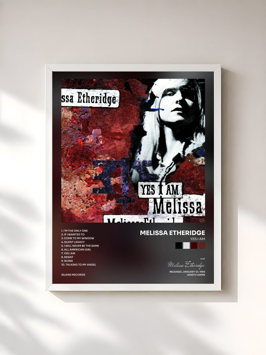 #blanc Yes I Am di Melissa Etheridge in stampa incorniciata, cornice bianca, stampata e incorniciata in Francia