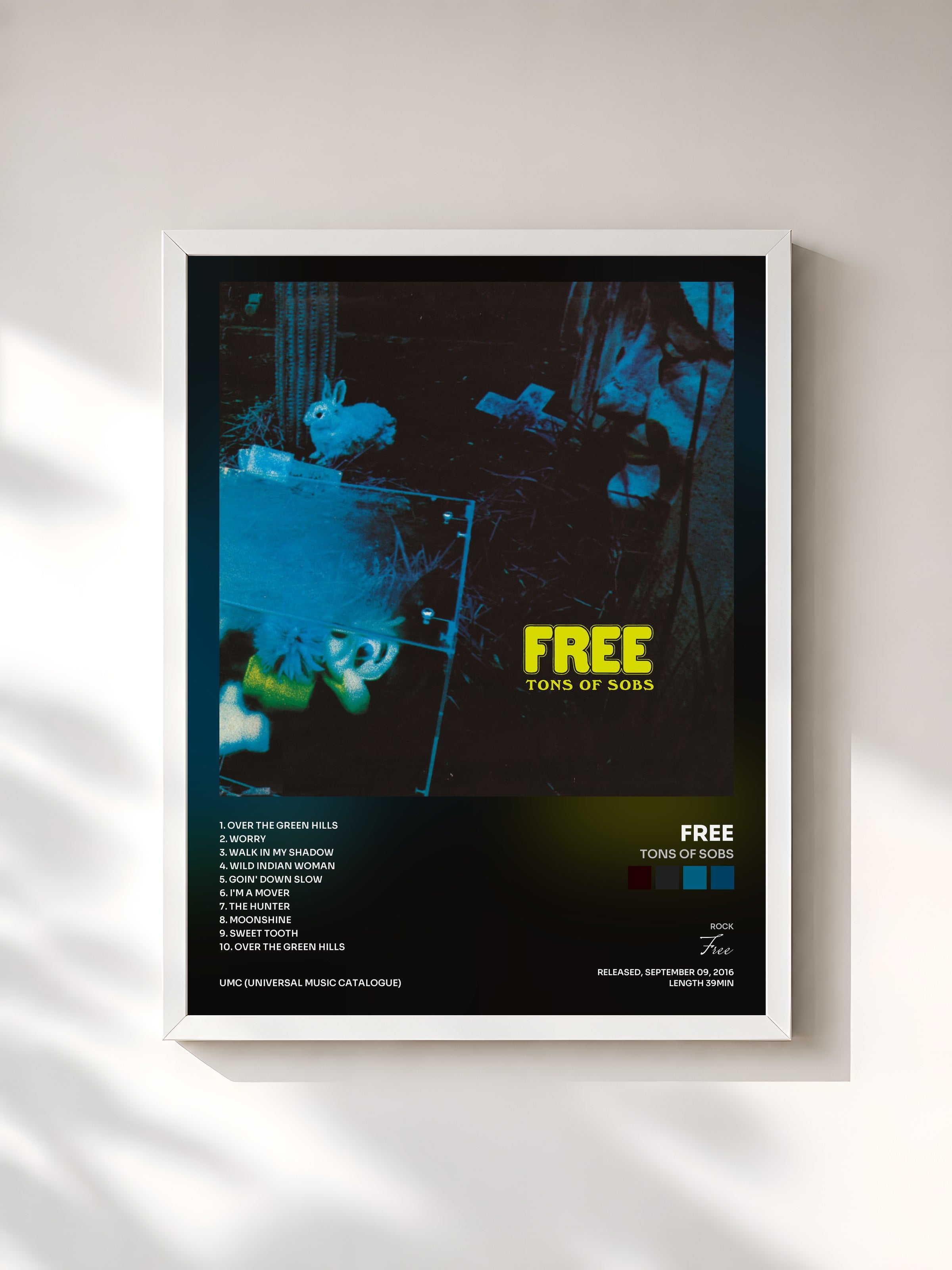 #blanc Tableau de l'album Tons Of Sobs de Free, cadre blanc, imprimé et encadré en France