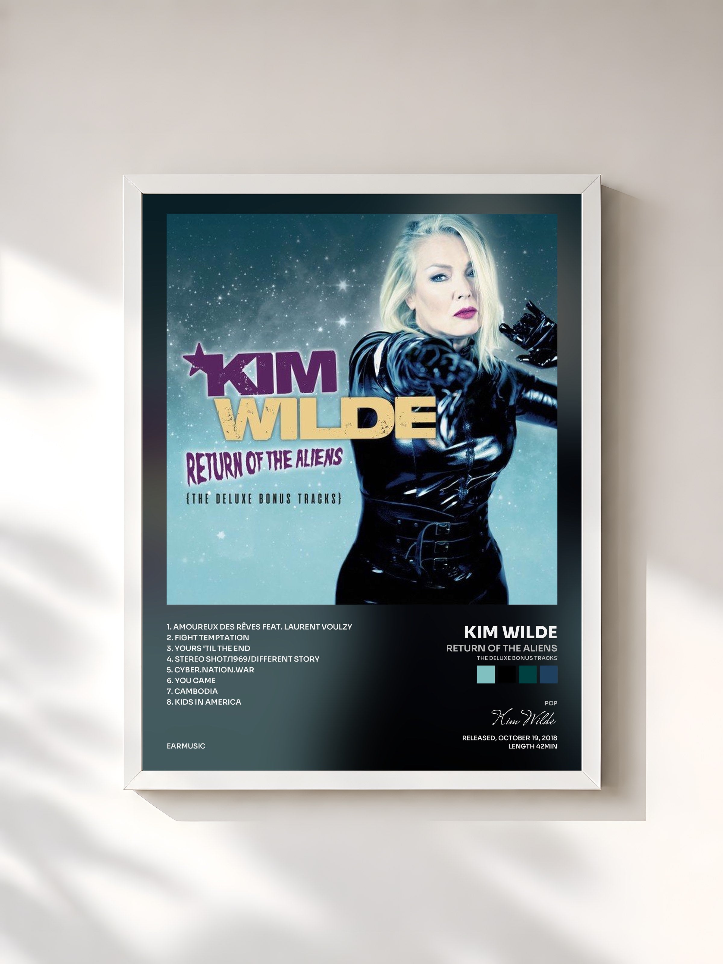 #blanc Tableau de l'album Return of the Aliens (The Deluxe Bonus Tracks) de Kim Wilde, cadre blanc, imprimé et encadré en France