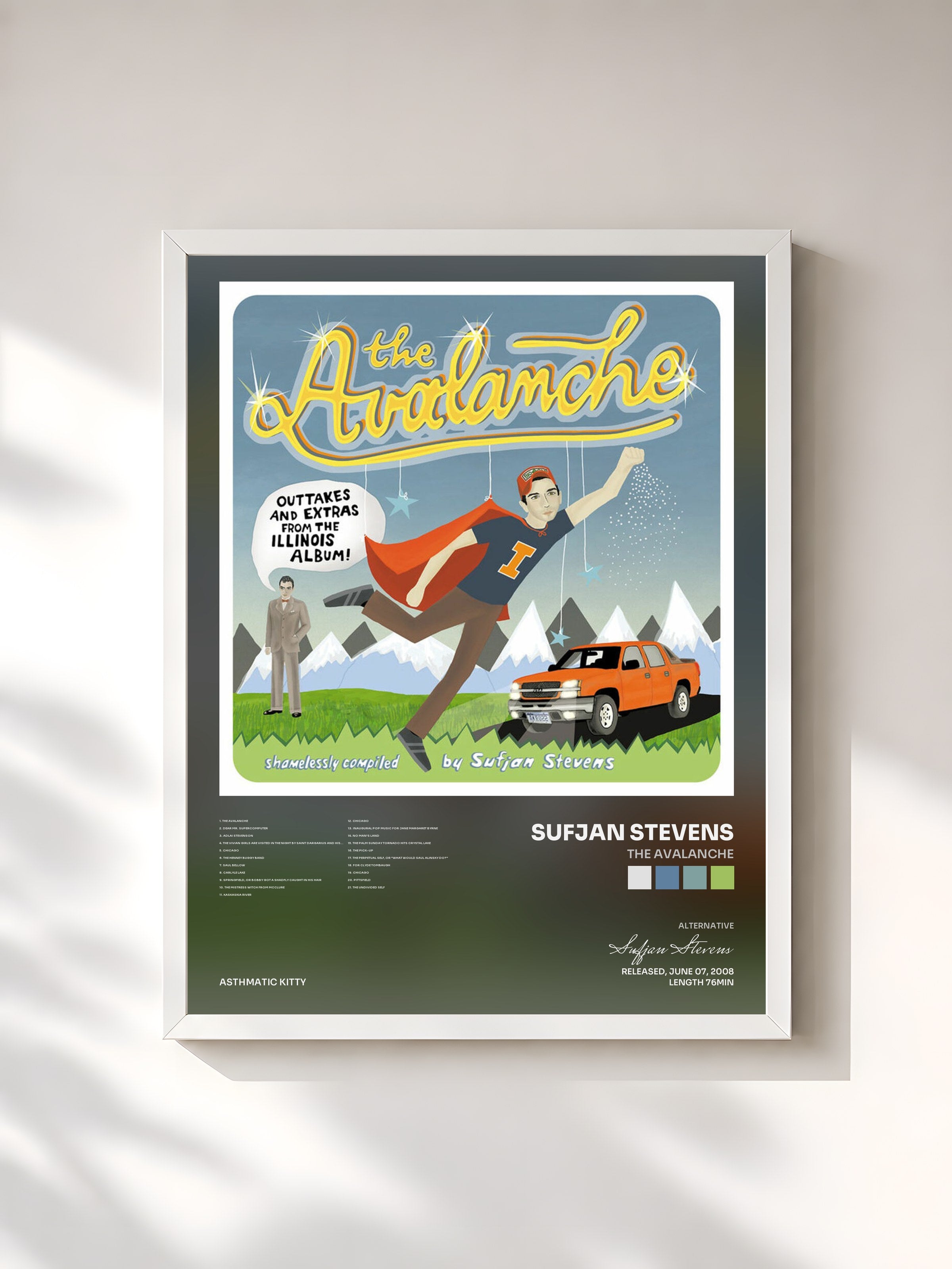 #blanc Tableau de l'album The Avalanche de Sufjan Stevens, cadre blanc, imprimé et encadré en France