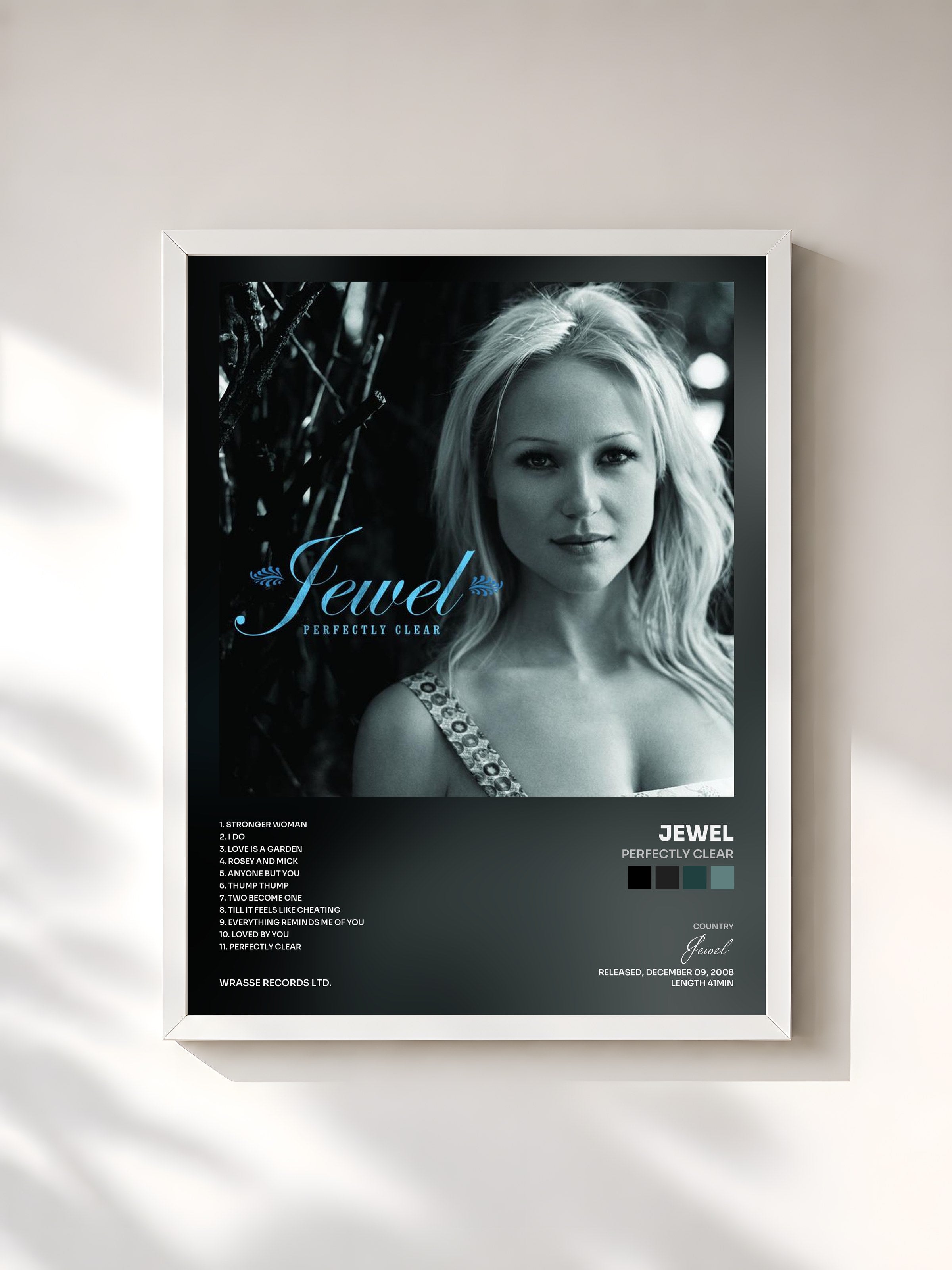 #blanc Tableau de l'album Perfectly Clear de Jewel, cadre blanc, imprimé et encadré en France