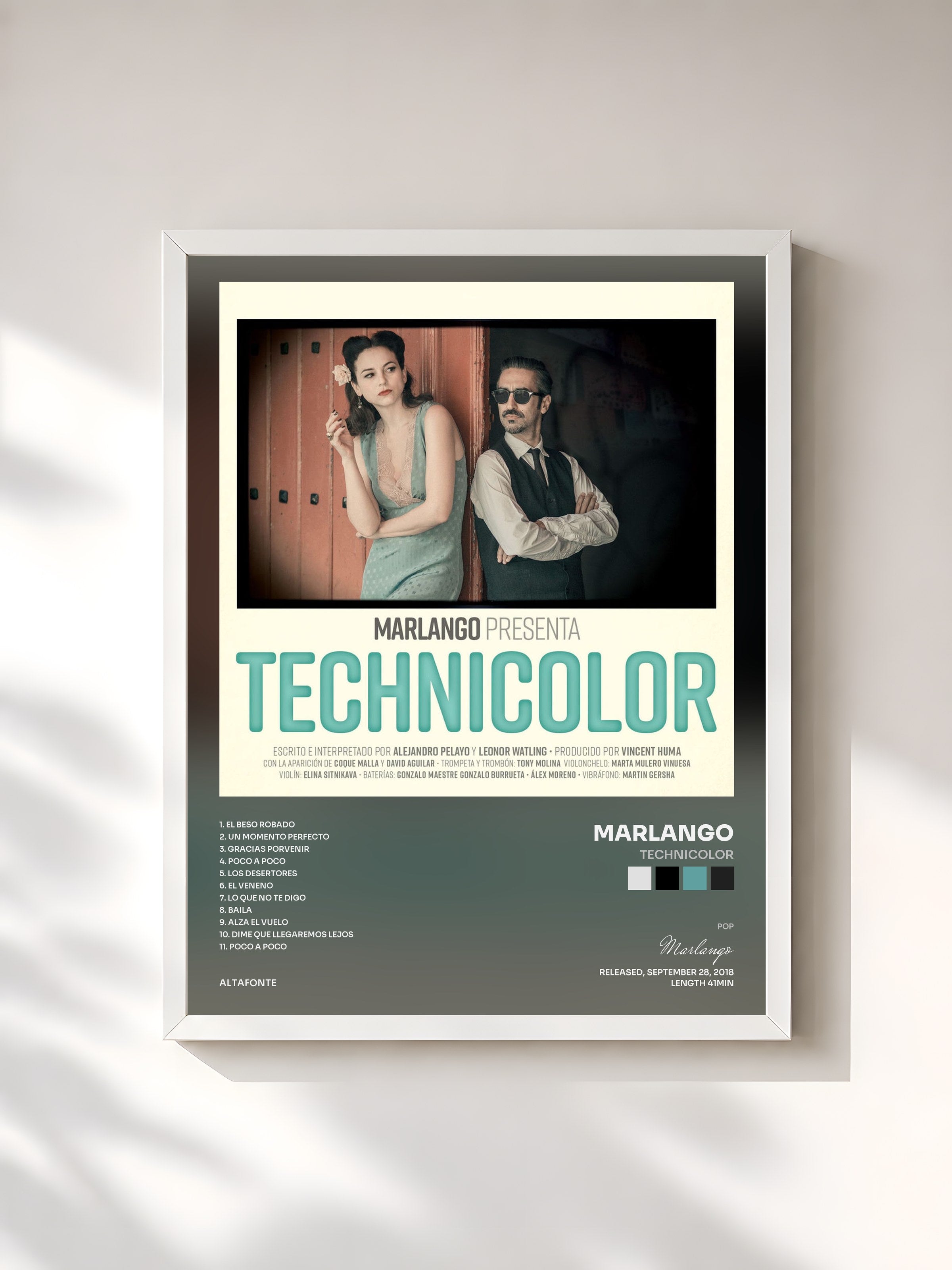 #blanc Tableau de l'album Technicolor de Marlango, cadre blanc, imprimé et encadré en France