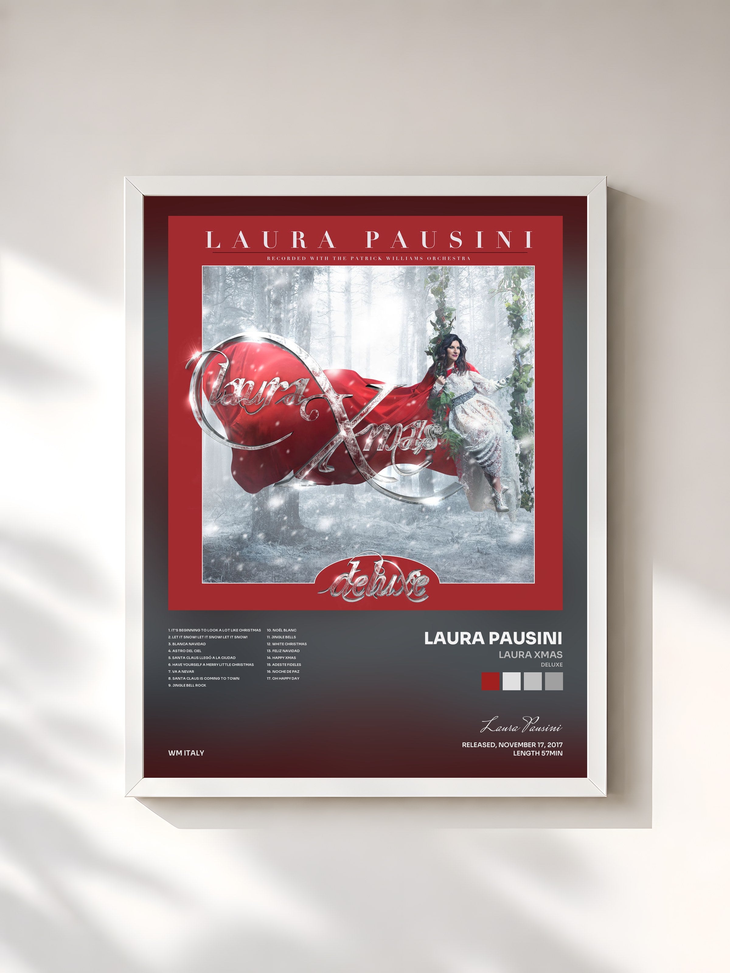 #blanc Tableau de l'album Laura Xmas (Deluxe) de Laura Pausini, cadre blanc, imprimé et encadré en France