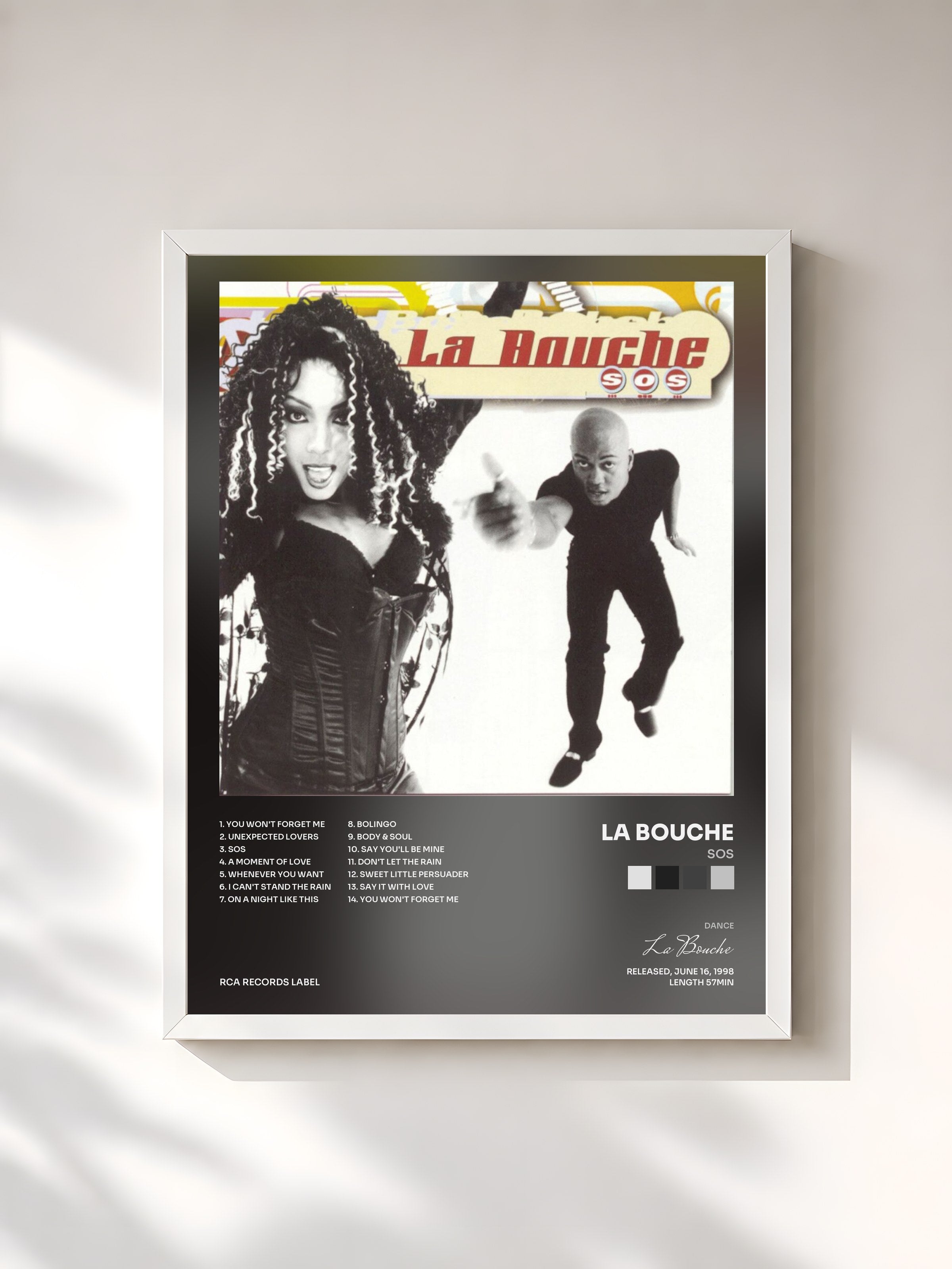 #blanc Tableau de l'album SOS de La Bouche, cadre blanc, imprimé et encadré en France