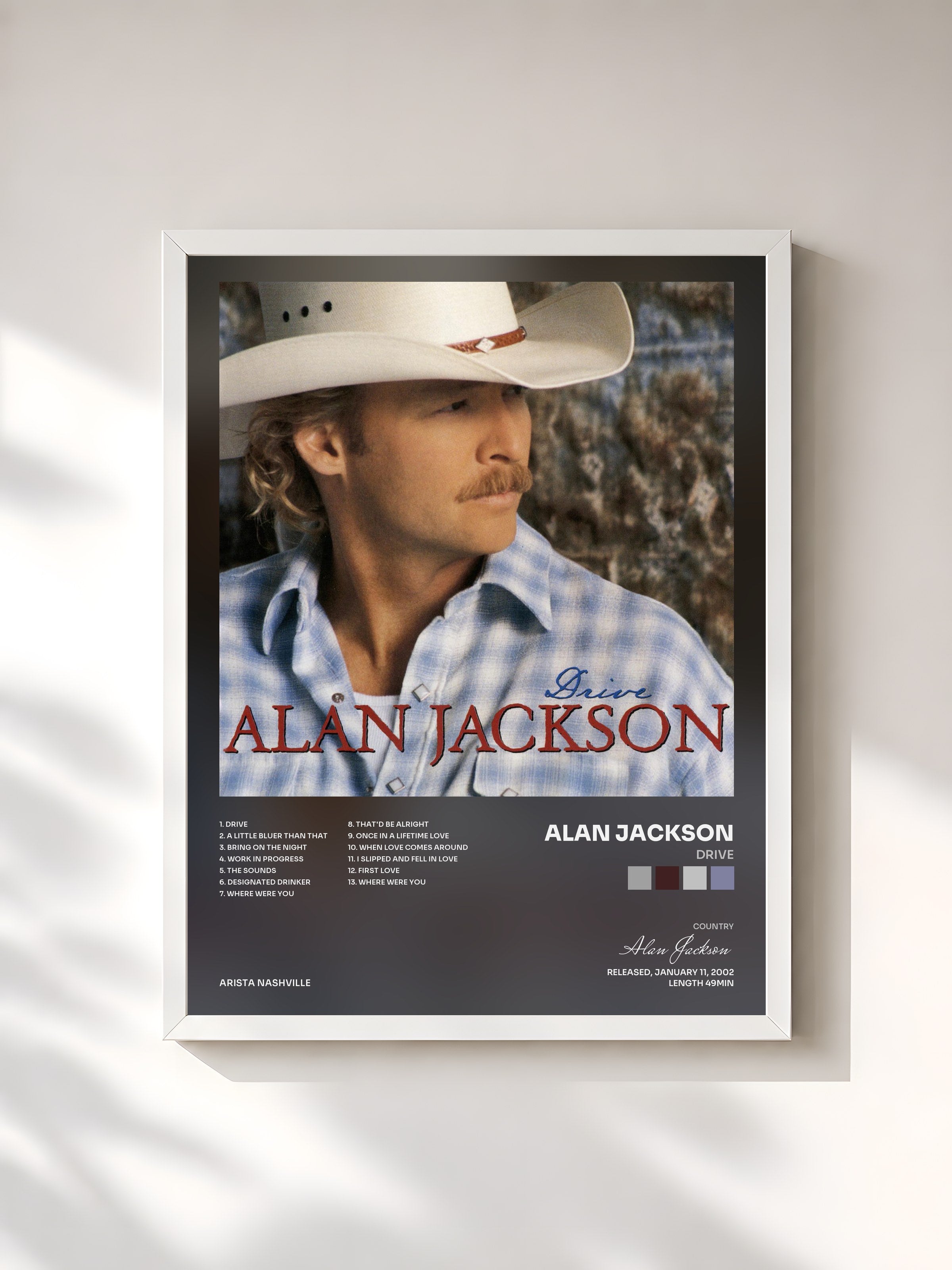 #blanc Tableau de l'album Drive de Alan Jackson, cadre blanc, imprimé et encadré en France