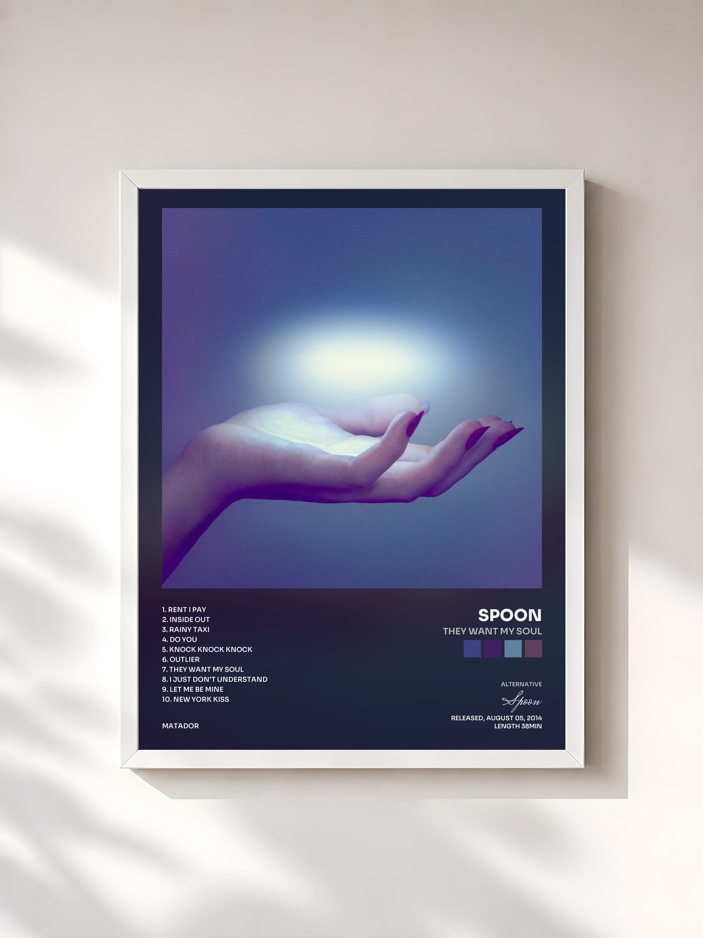 #blanc Tableau de l'album They Want My Soul de Spoon, cadre blanc, imprimé et encadré en France