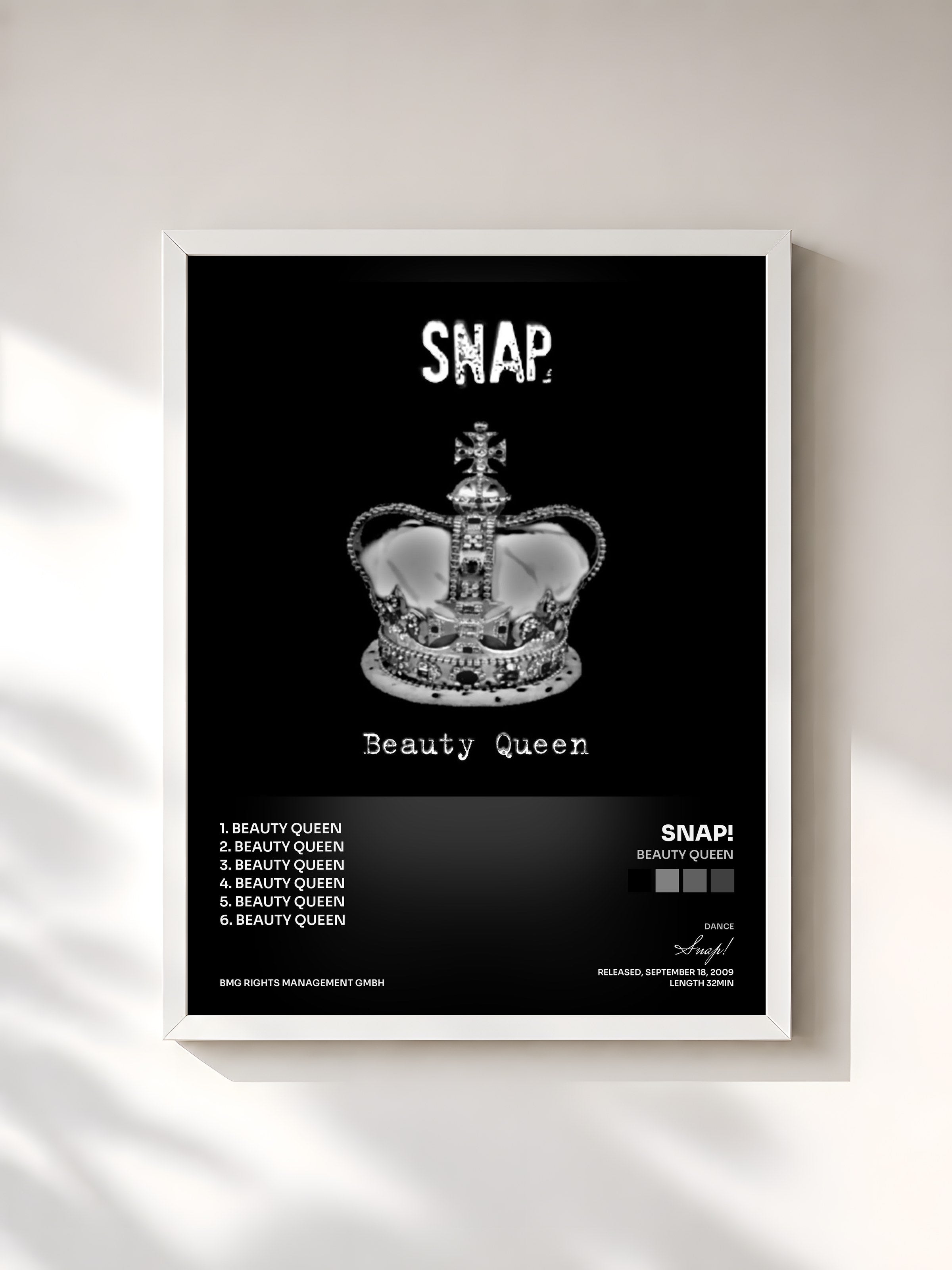 #blanc Tableau de l'album Beauty Queen de Snap!, cadre blanc, imprimé et encadré en France