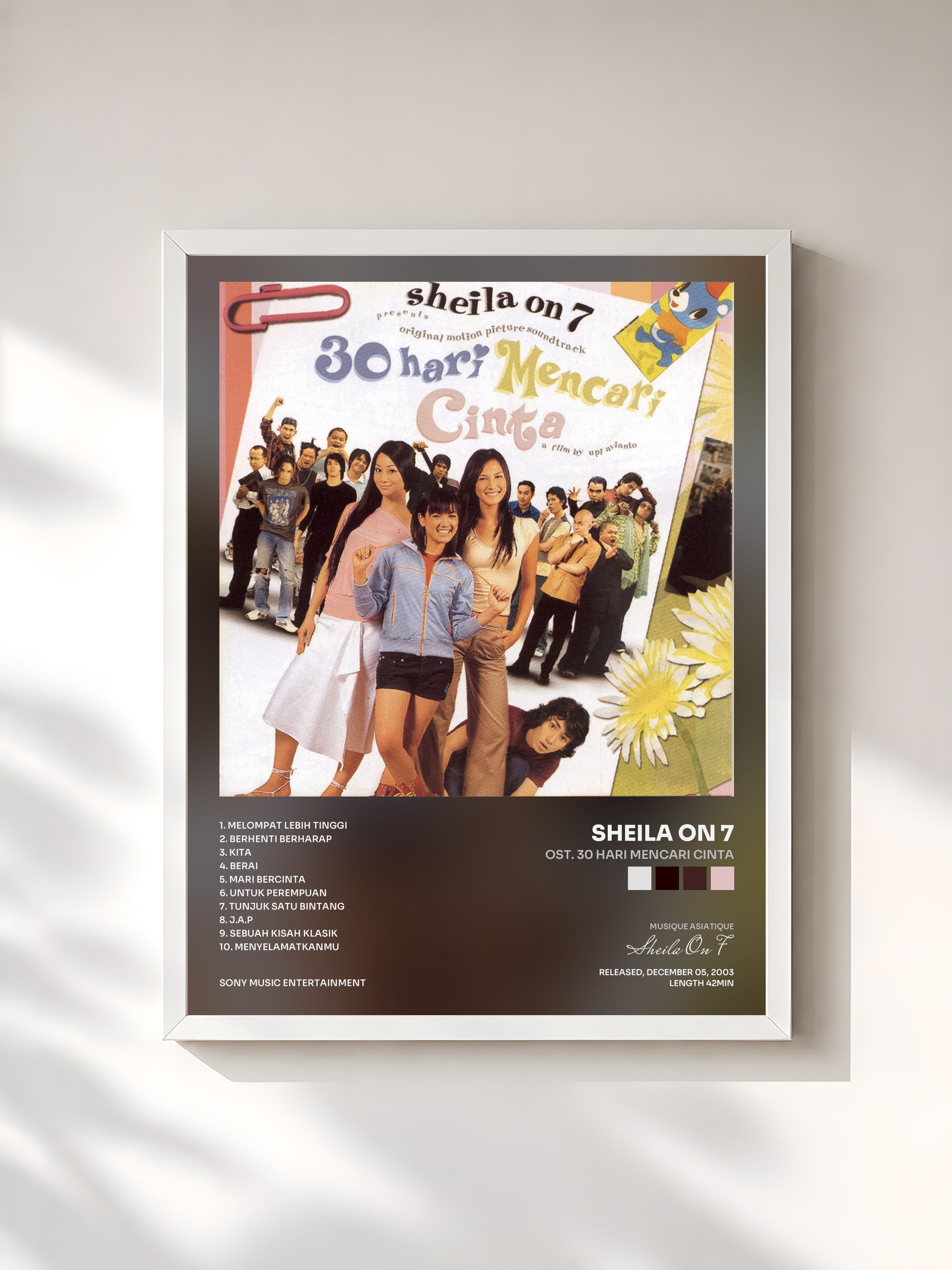 #blanc Tableau de l'album OST. 30 Hari Mencari Cinta de Sheila On 7, cadre blanc, imprimé et encadré en France