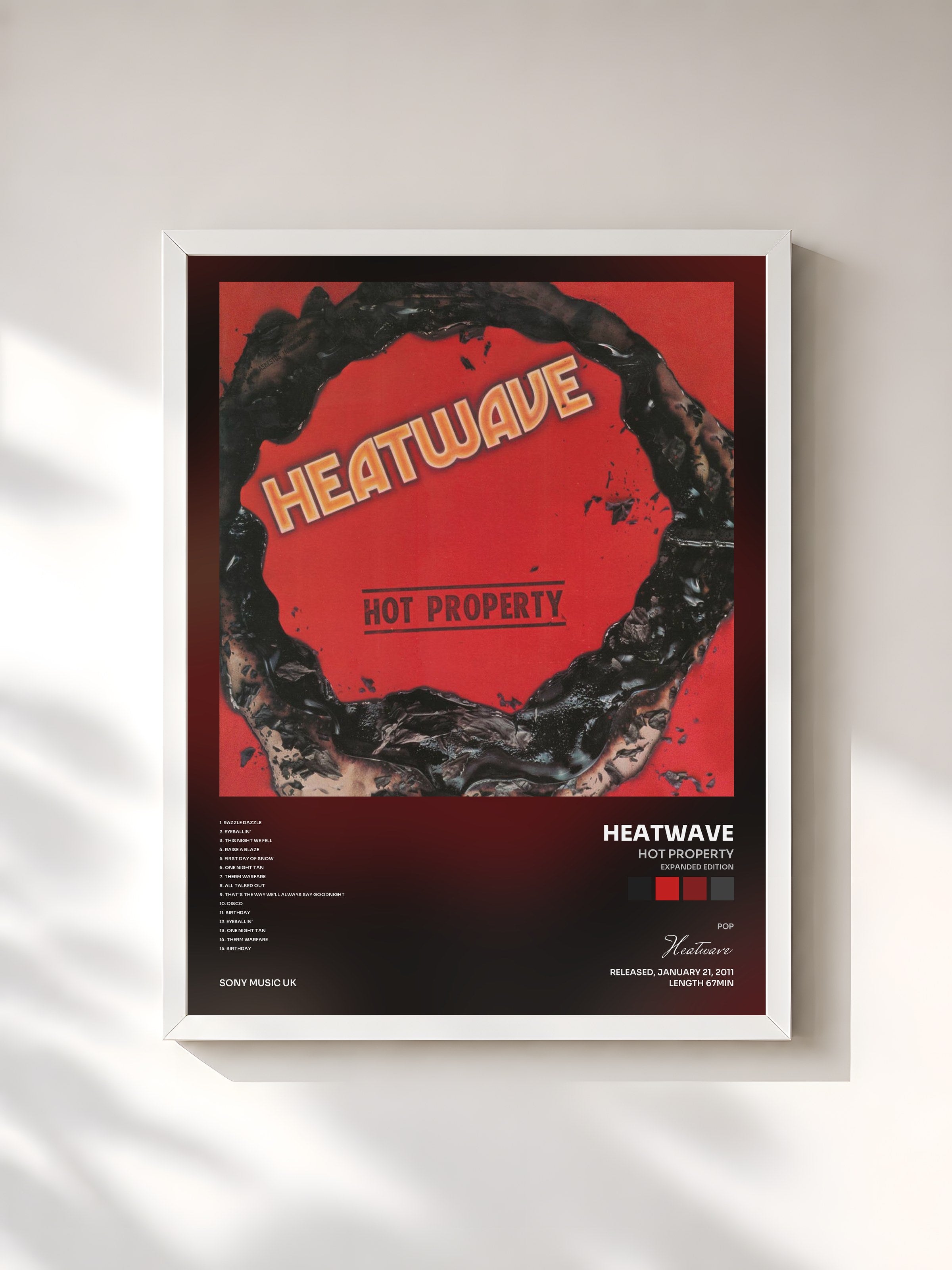 #blanc Tableau de l'album Hot Property (Expanded Edition) de Heatwave, cadre blanc, imprimé et encadré en France