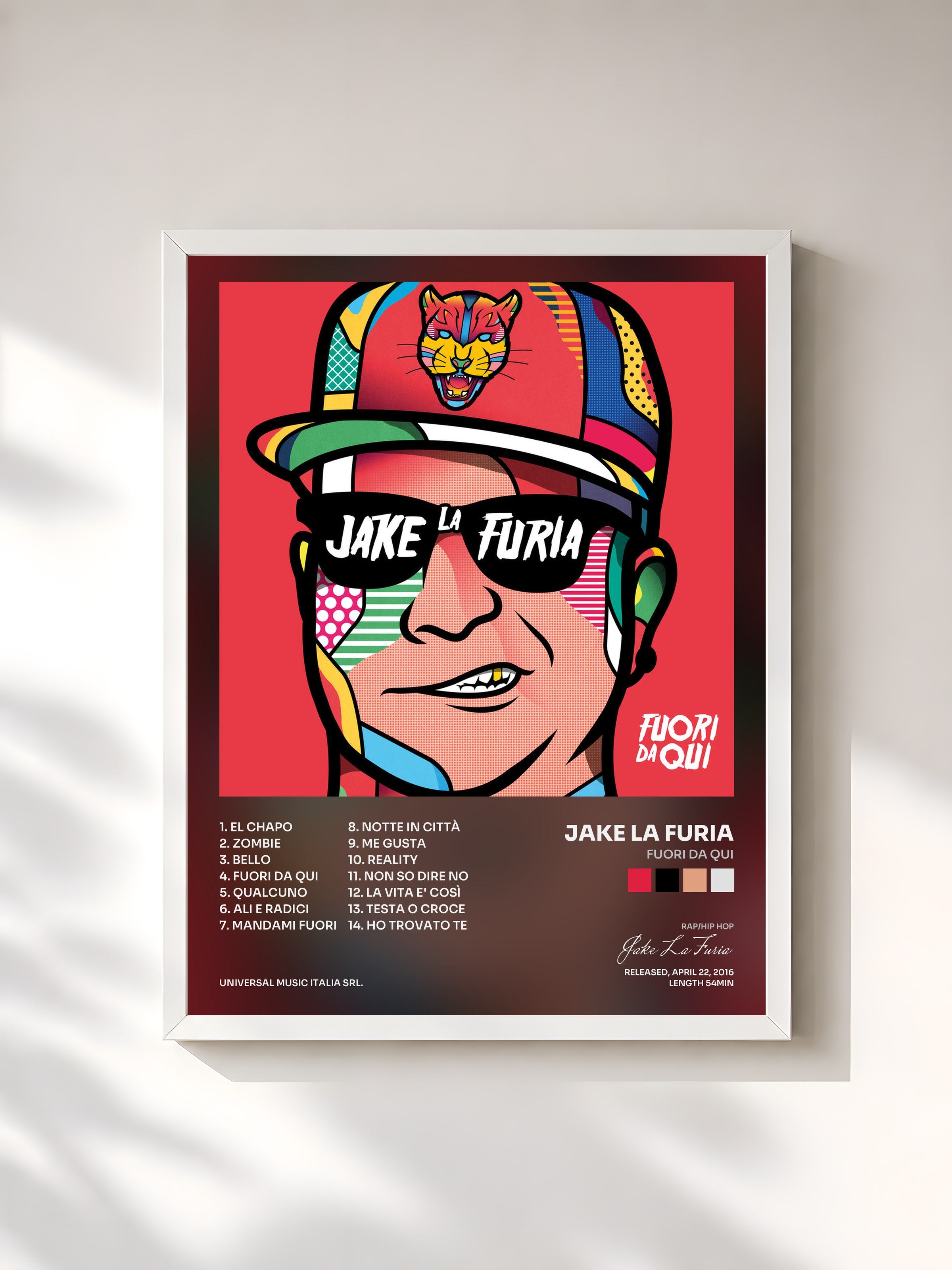 #blanc Tableau de l'album Fuori Da Qui de Jake La Furia, cadre blanc, imprimé et encadré en France