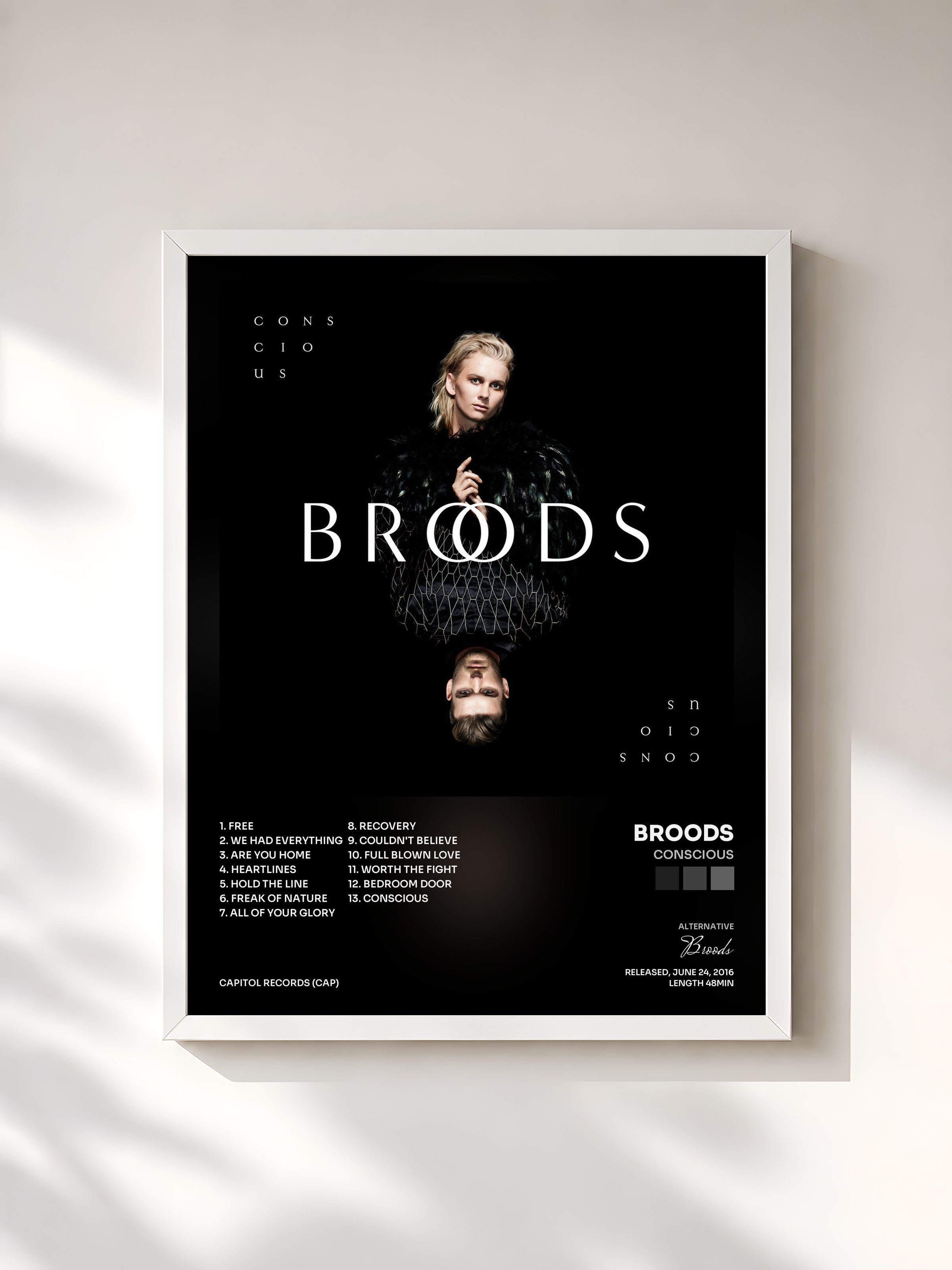#blanc Tableau de l'album Conscious de Broods, cadre blanc, imprimé et encadré en France