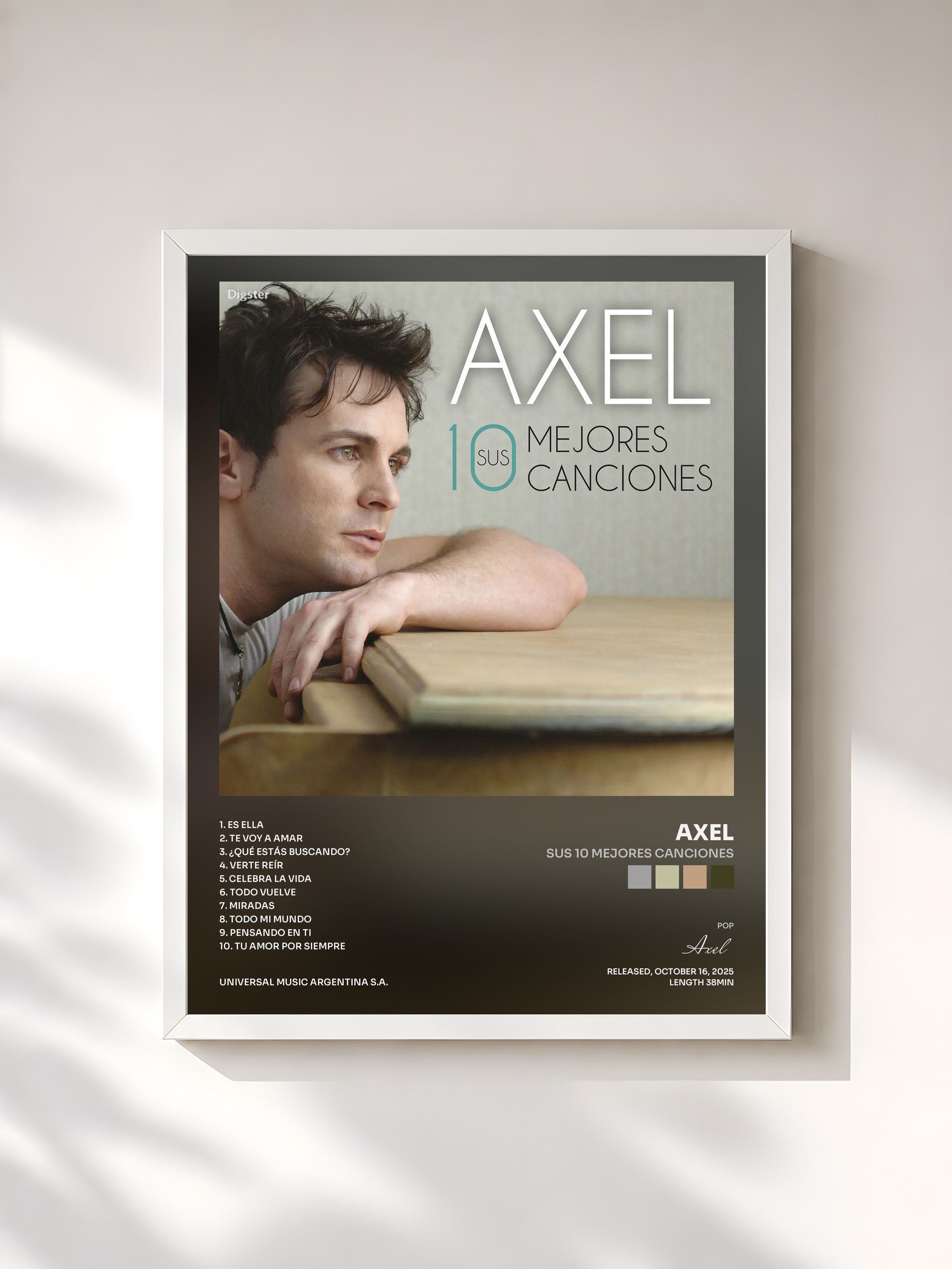 #blanc Tableau de l'album Sus 10 Mejores Canciones de Axel, cadre blanc, imprimé et encadré en France