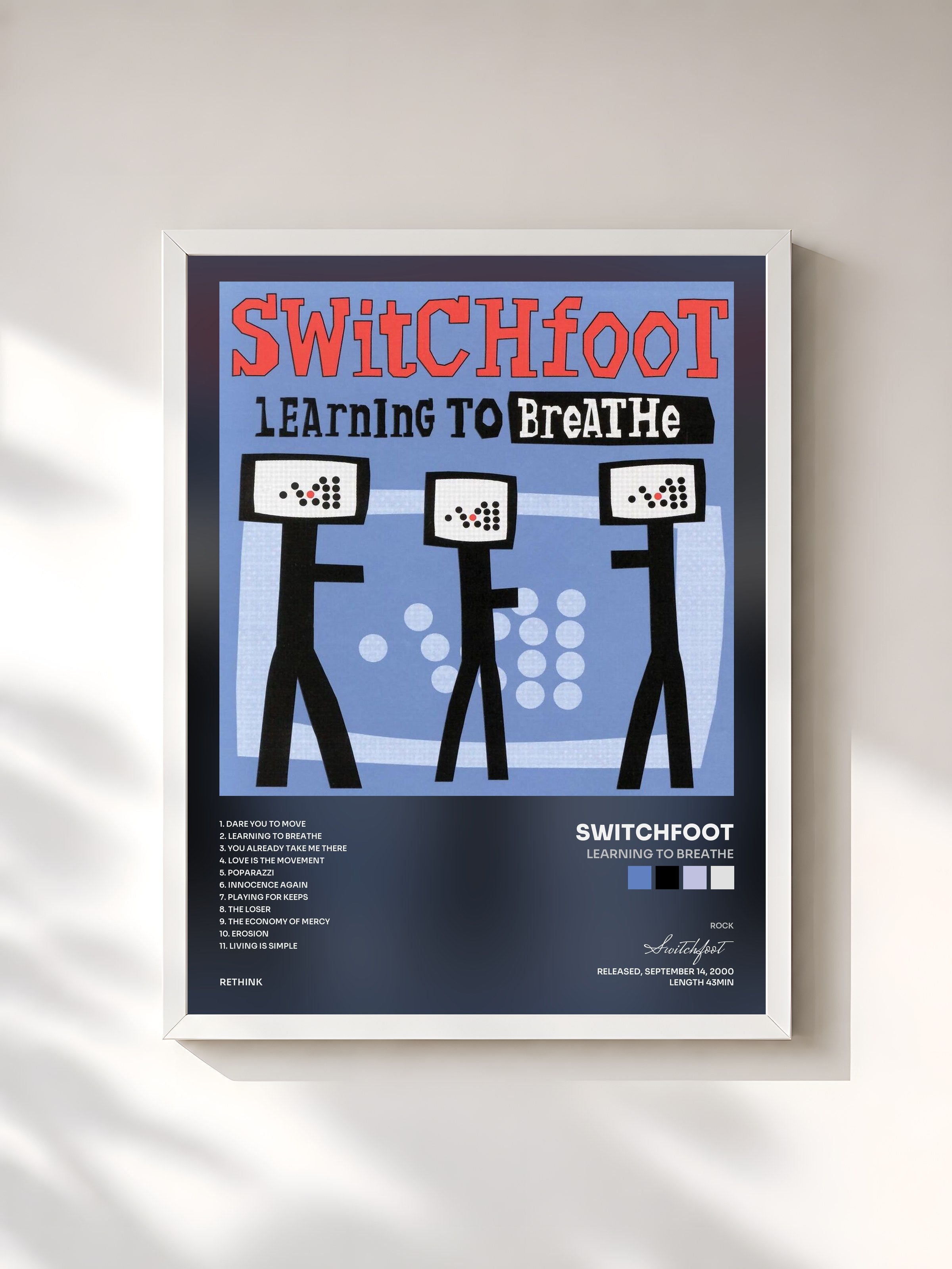 #blanc Tableau de l'album Learning To Breathe de Switchfoot, cadre blanc, imprimé et encadré en France