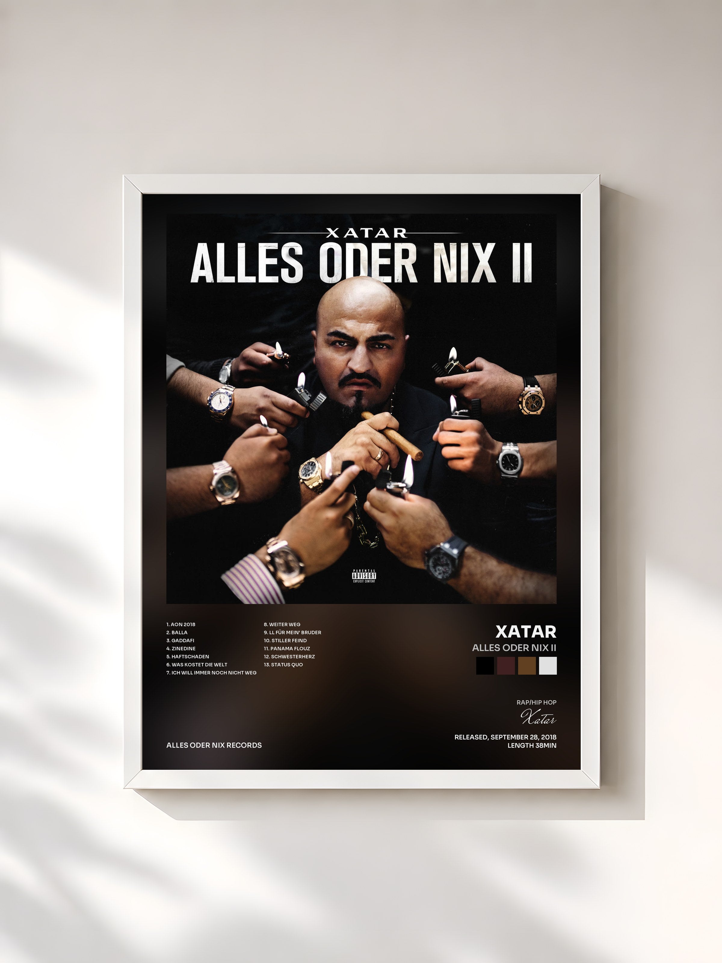 #blanc Tableau de l'album ALLES ODER NIX II de Xatar, cadre blanc, imprimé et encadré en France
