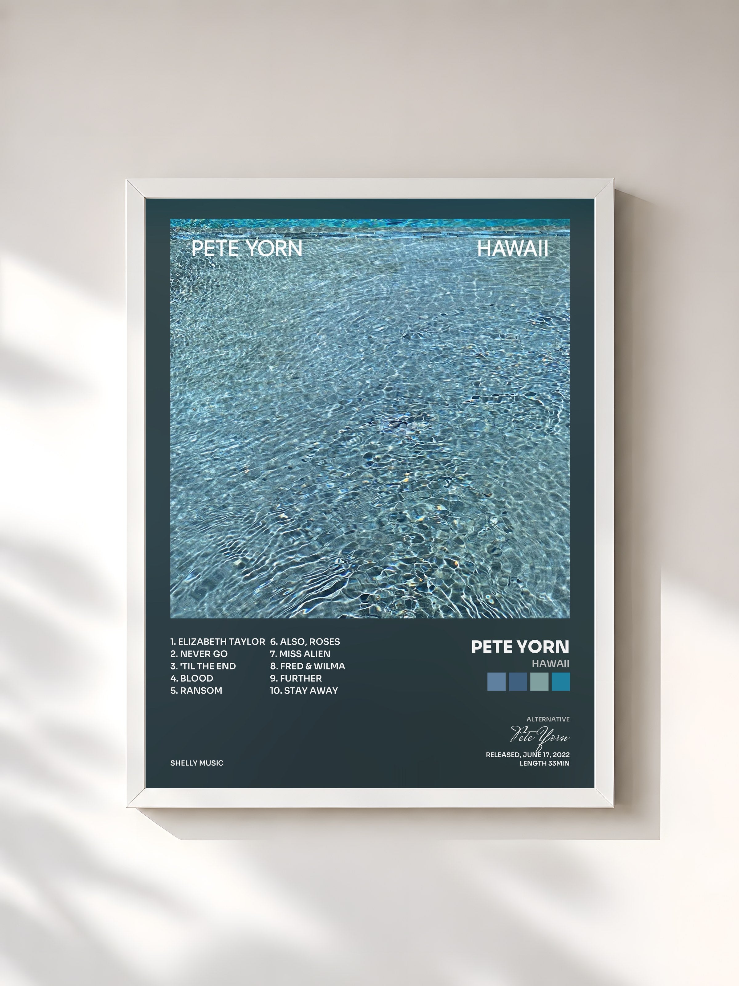 #blanc Tableau de l'album Hawaii de Pete Yorn, cadre blanc, imprimé et encadré en France
