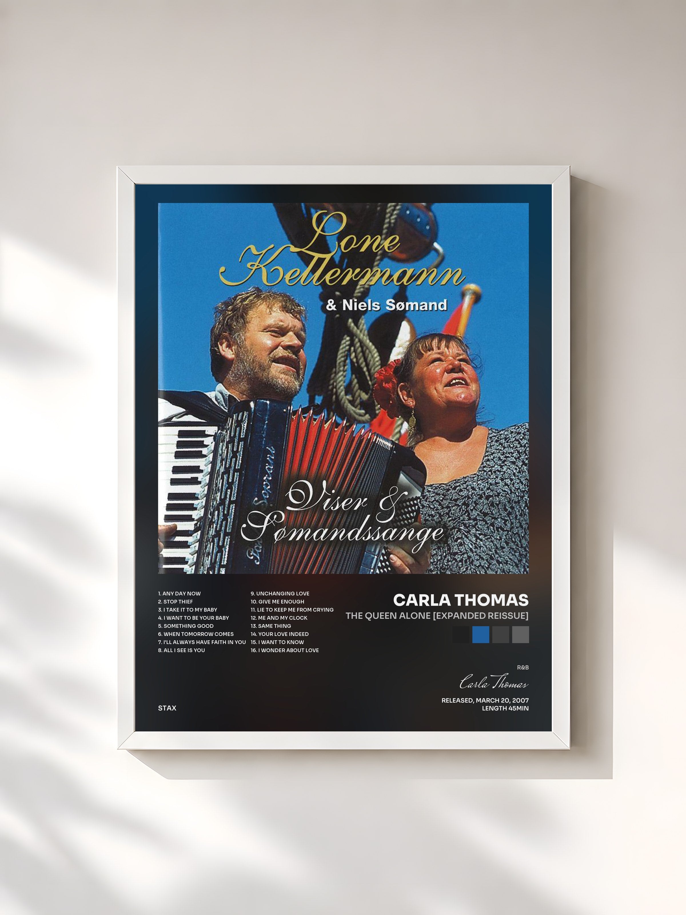 #blanc Tableau de l'album The Queen Alone [Expanded Reissue] de Carla Thomas, cadre blanc, imprimé et encadré en France