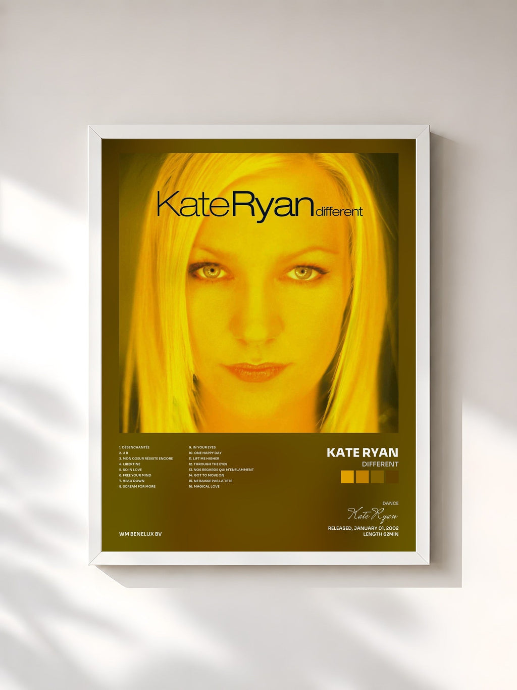 #blanc Tableau de l'album Different de Kate Ryan, cadre blanc, imprimé et encadré en France