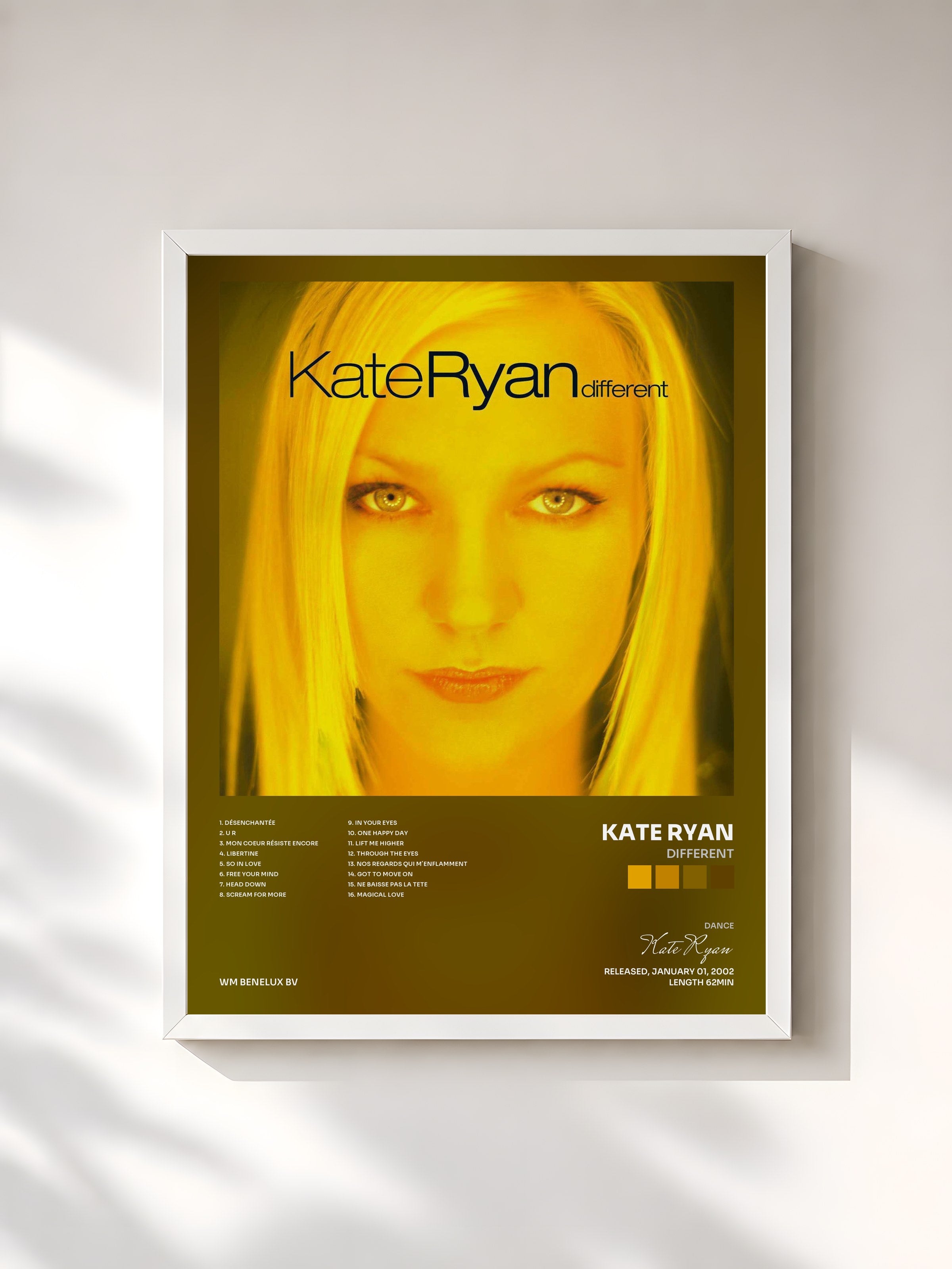 #blanc Tableau de l'album Different de Kate Ryan, cadre blanc, imprimé et encadré en France