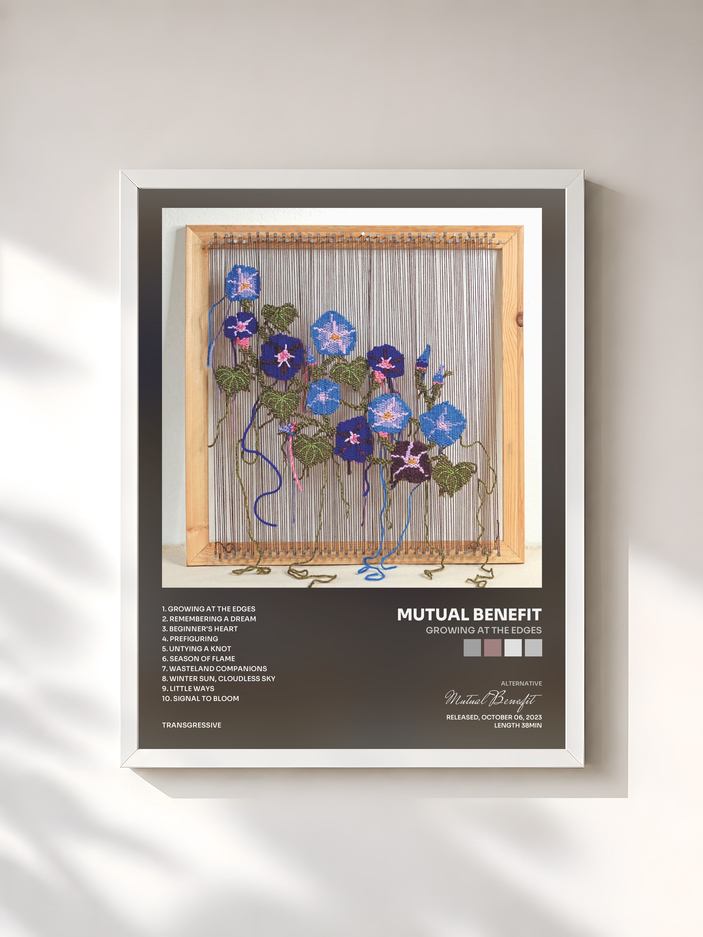 #blanc Tableau de l'album Growing at the Edges de Mutual Benefit, cadre blanc, imprimé et encadré en France