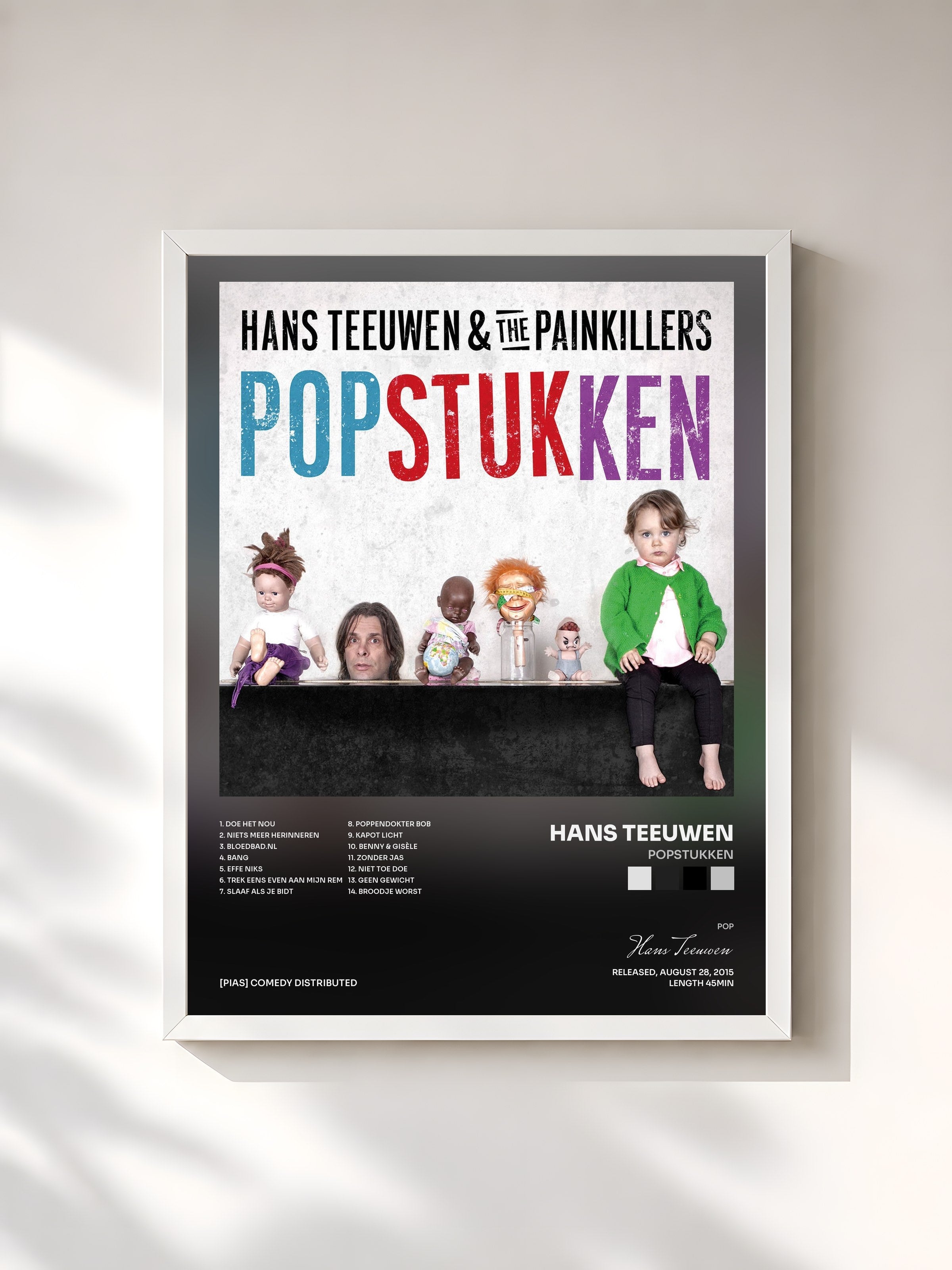 #blanc Tableau de l'album Popstukken de Hans Teeuwen, cadre blanc, imprimé et encadré en France