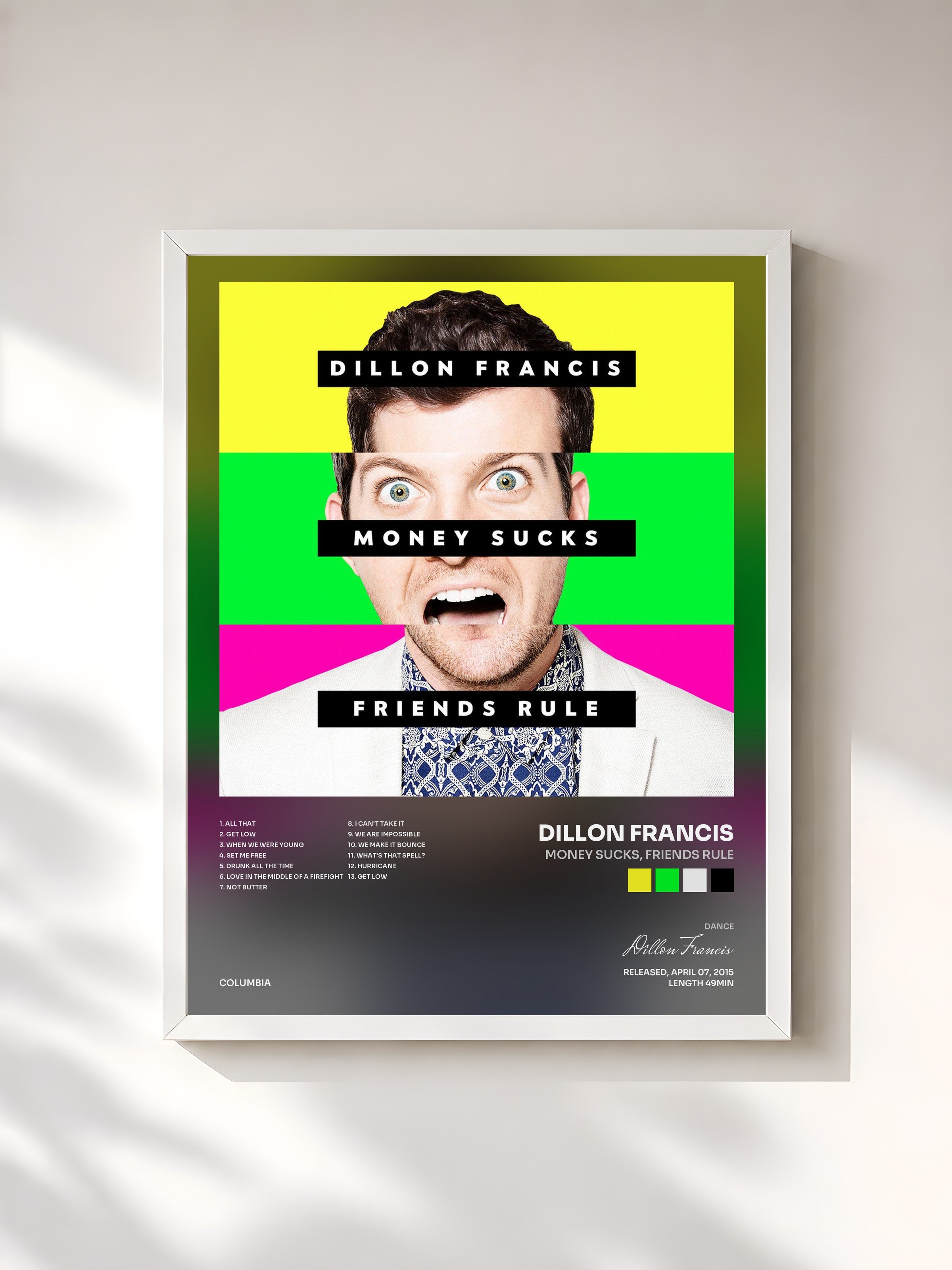 #blanc Tableau de l'album Money Sucks, Friends Rule de Dillon Francis, cadre blanc, imprimé et encadré en France