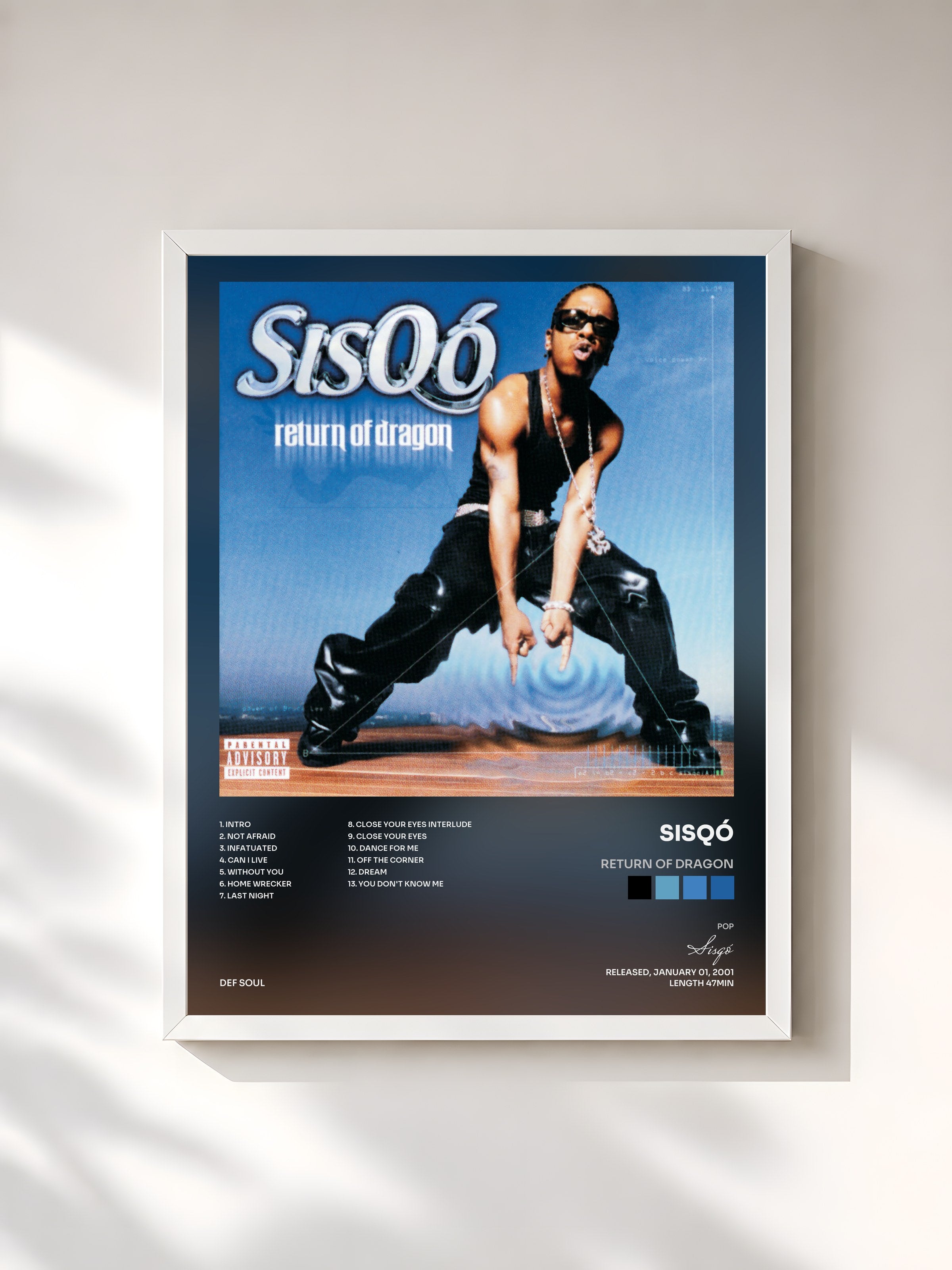 #blanc Tableau de l'album Return Of Dragon de Sisqó, cadre blanc, imprimé et encadré en France