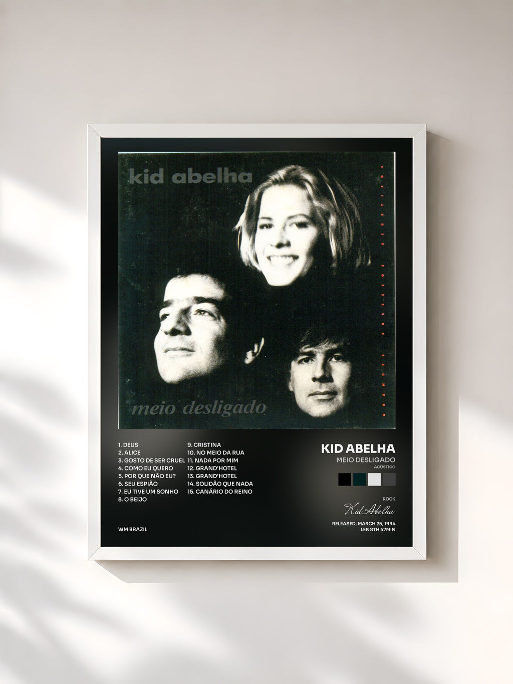 #blanc Tableau de l'album Meio Desligado (Acústico) de Kid Abelha, cadre blanc, imprimé et encadré en France