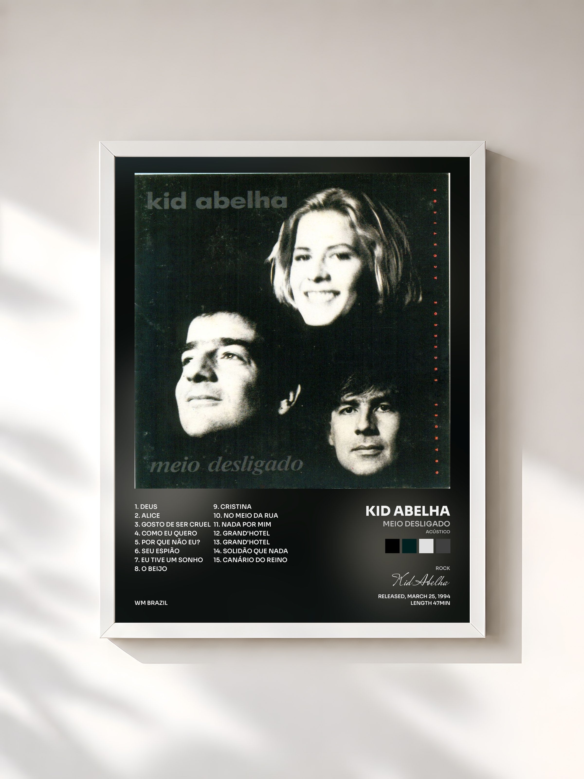 #blanc Tableau de l'album Meio Desligado (Acústico) de Kid Abelha, cadre blanc, imprimé et encadré en France