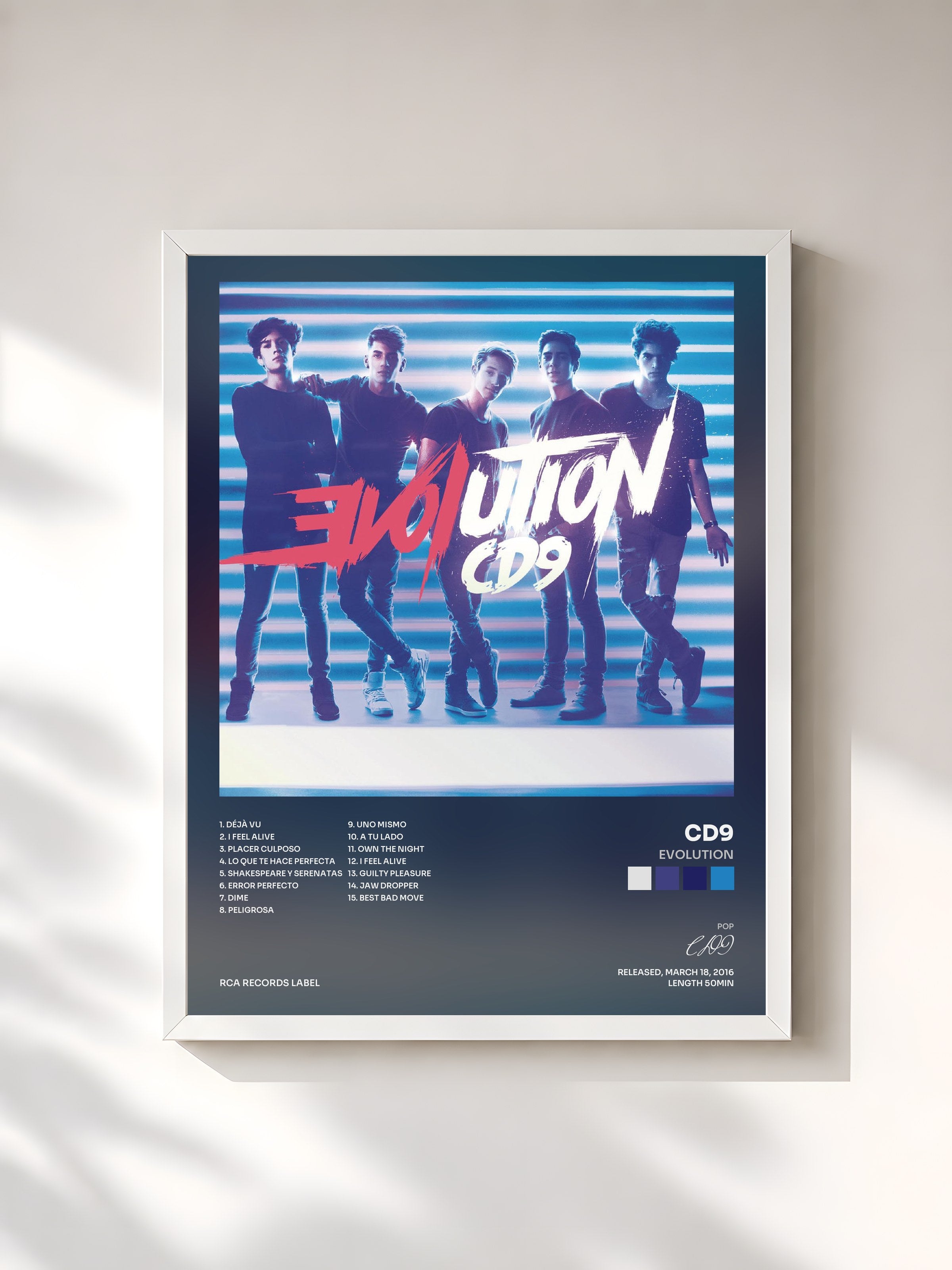 #blanc Tableau de l'album EVOLUTION de CD9, cadre blanc, imprimé et encadré en France