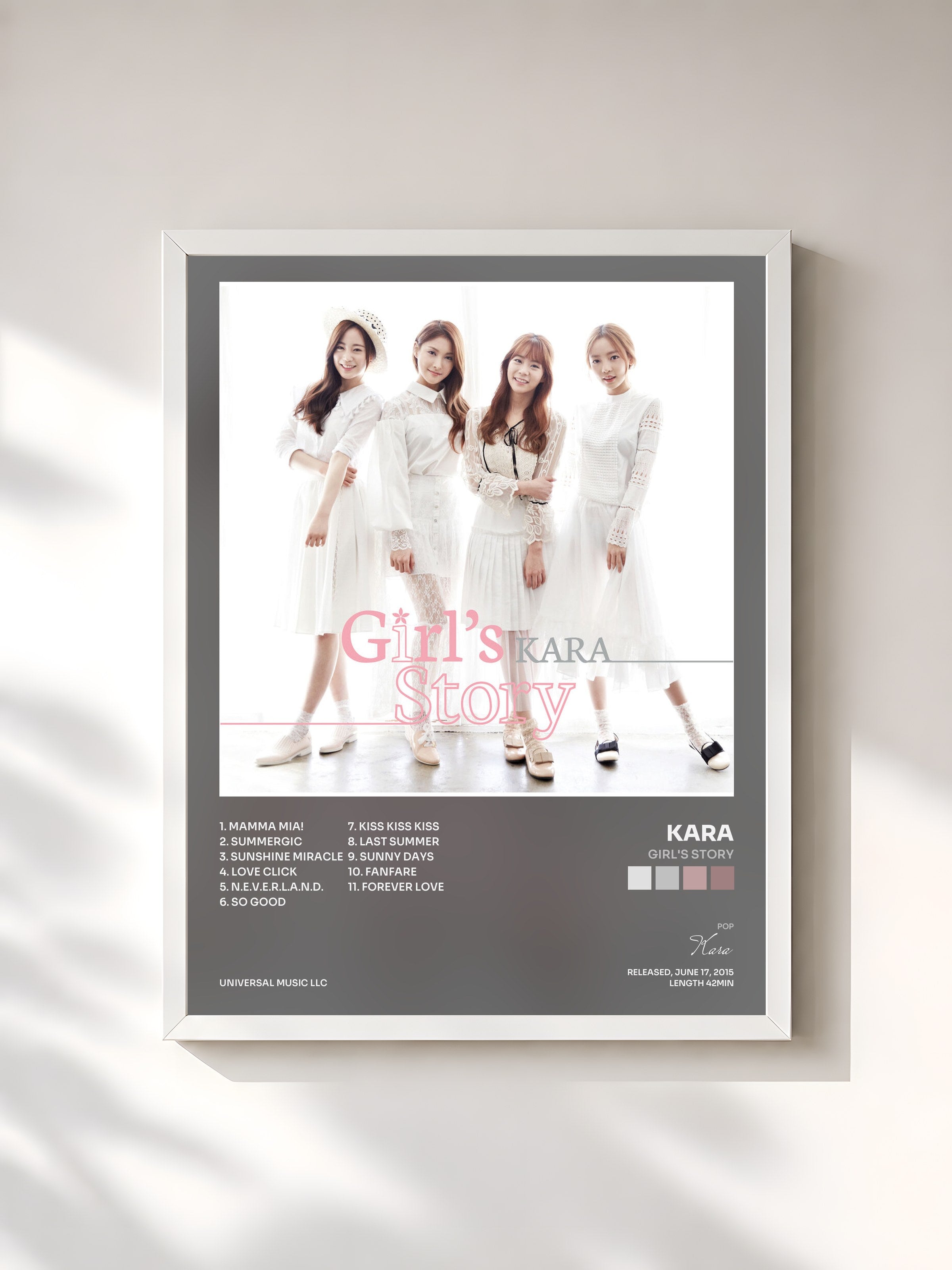 #blanc Tableau de l'album Girl's Story de Kara, cadre blanc, imprimé et encadré en France