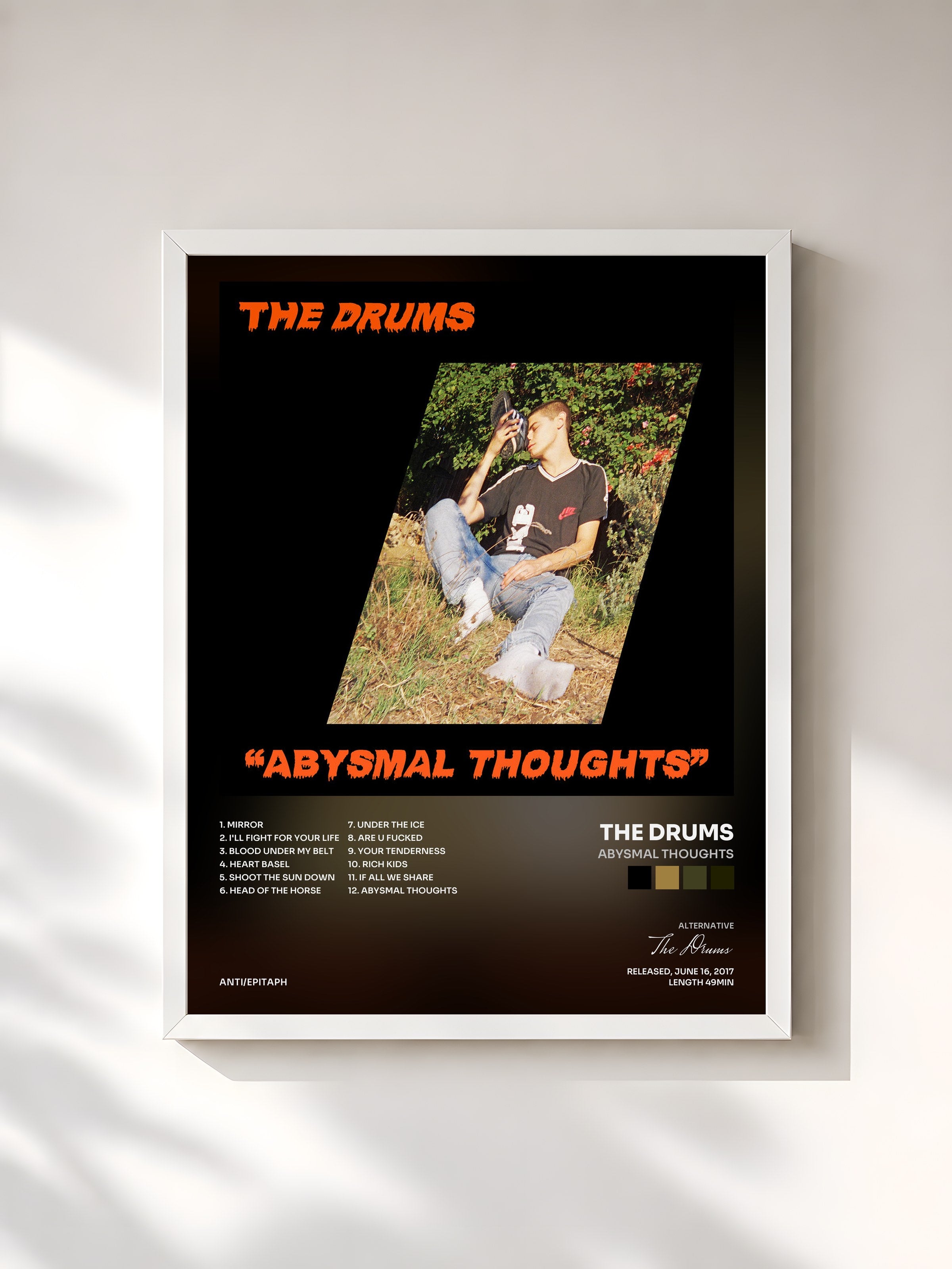 #blanc Tableau de l'album Abysmal Thoughts de The Drums, cadre blanc, imprimé et encadré en France