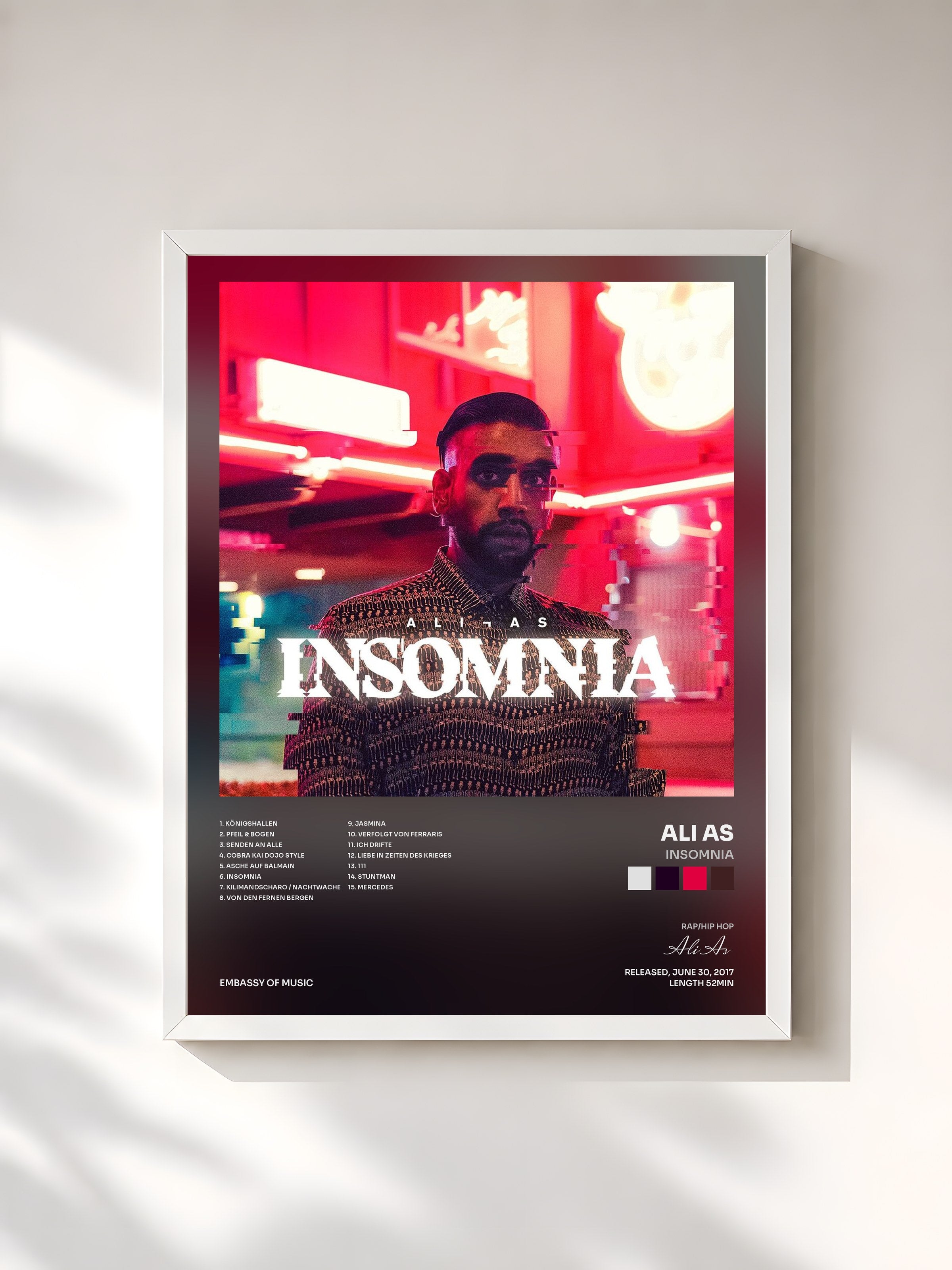 #blanc Tableau de l'album Insomnia de Ali As, cadre blanc, imprimé et encadré en France