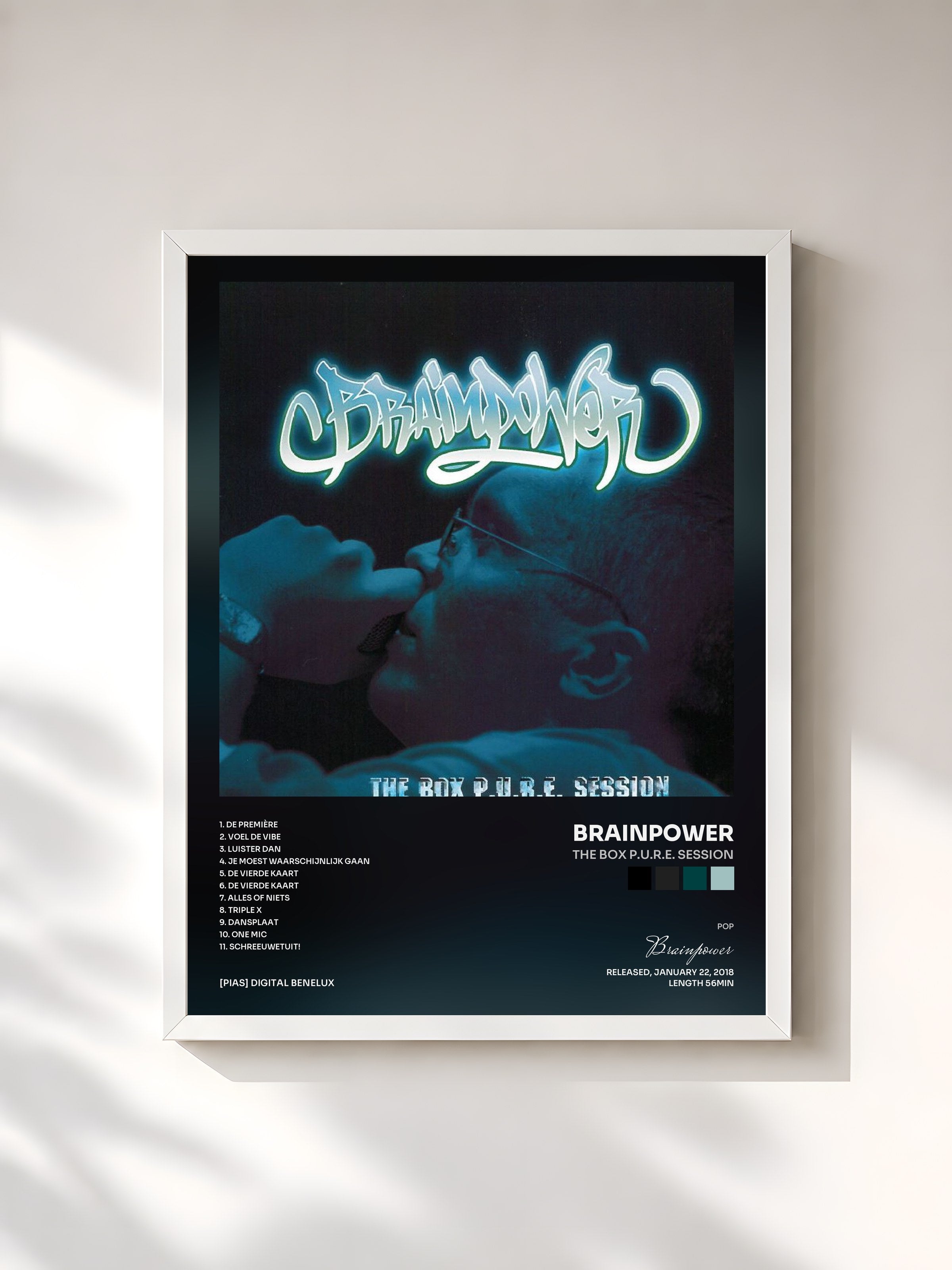 #blanc Tableau de l'album The Box P.U.R.E. Session de Brainpower, cadre blanc, imprimé et encadré en France