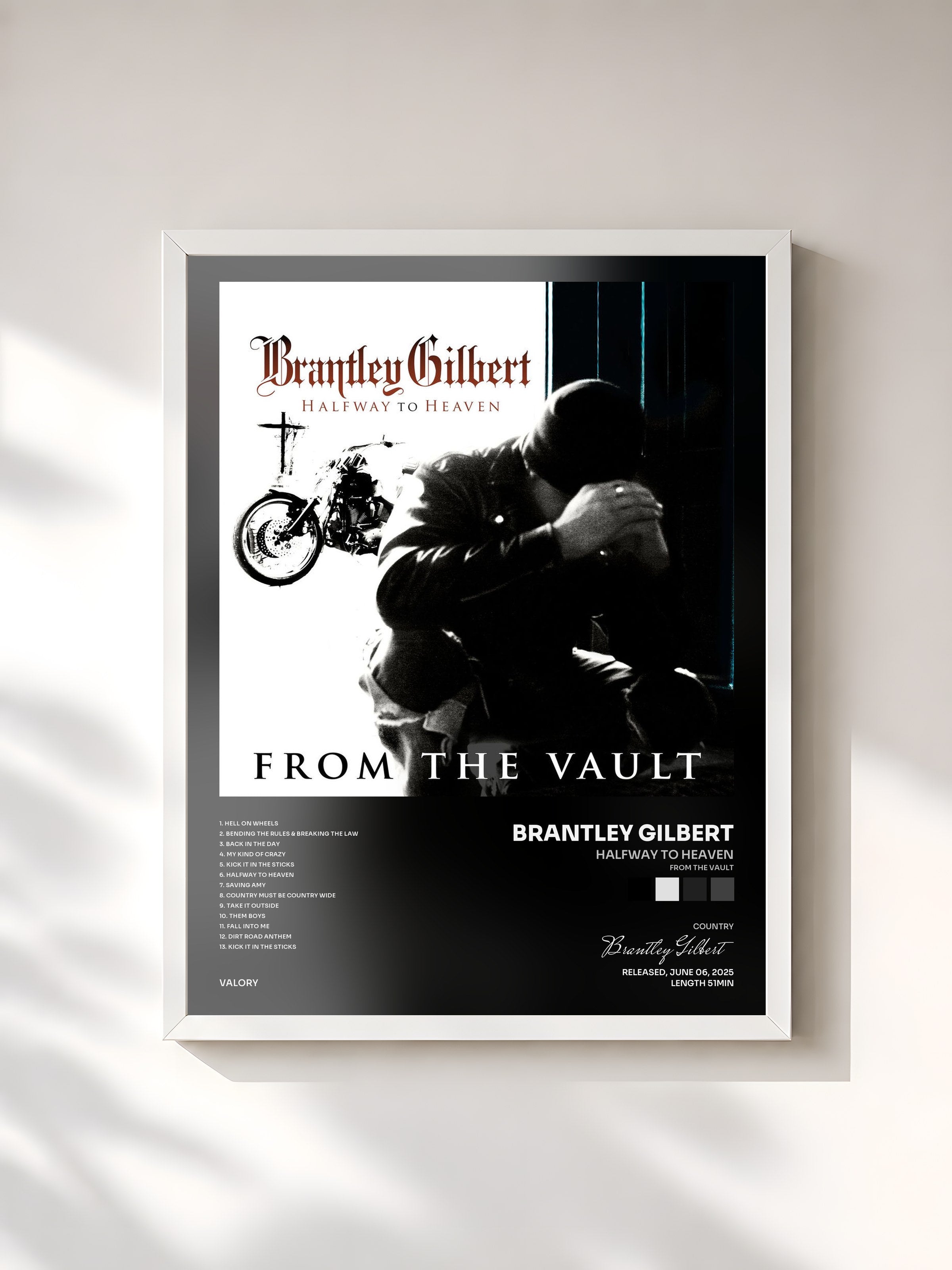 #blanc Tableau de l'album Halfway To Heaven (From The Vault) de Brantley Gilbert, cadre blanc, imprimé et encadré en France
