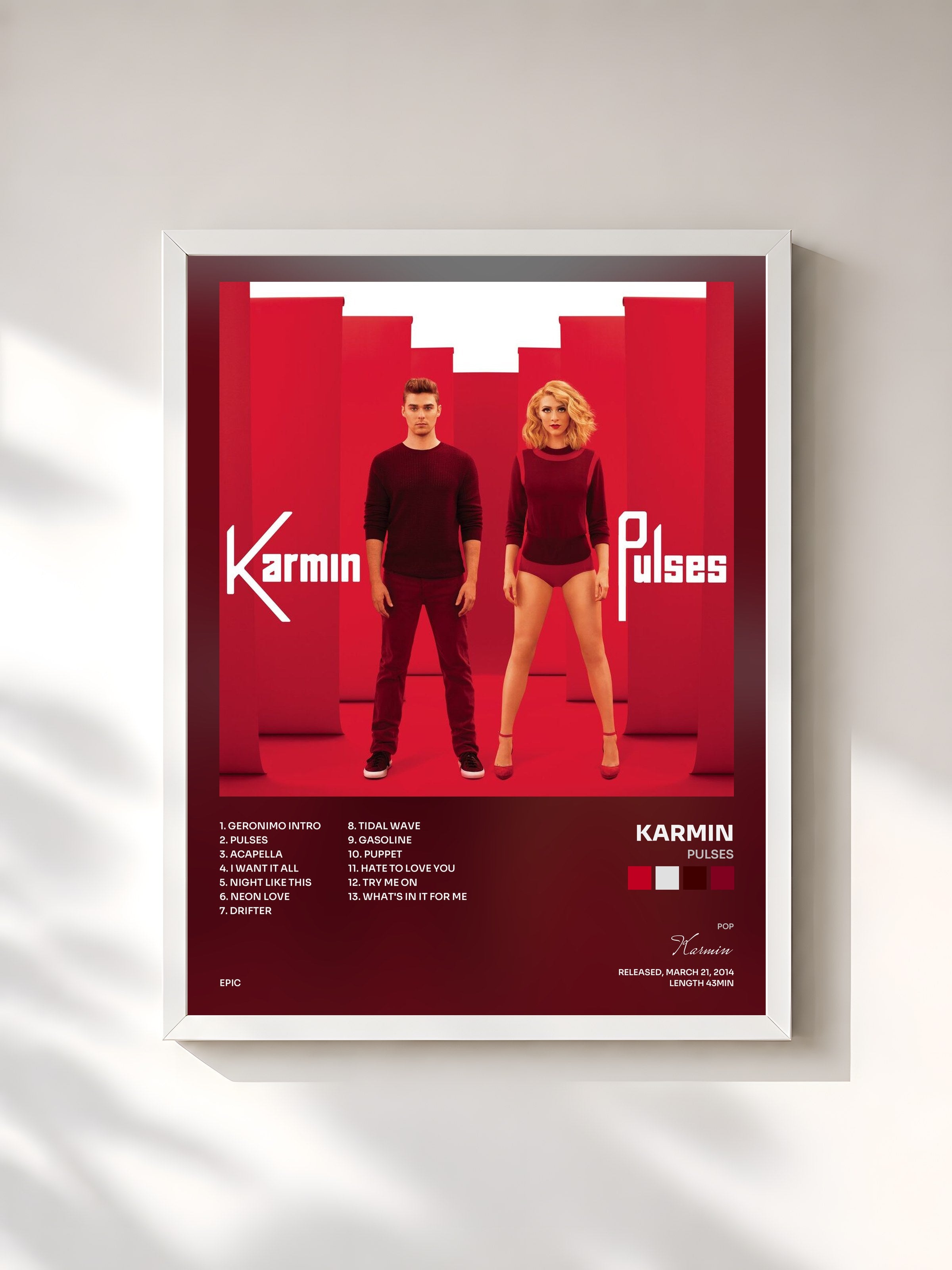 #blanc Tableau de l'album Pulses de Karmin, cadre blanc, imprimé et encadré en France