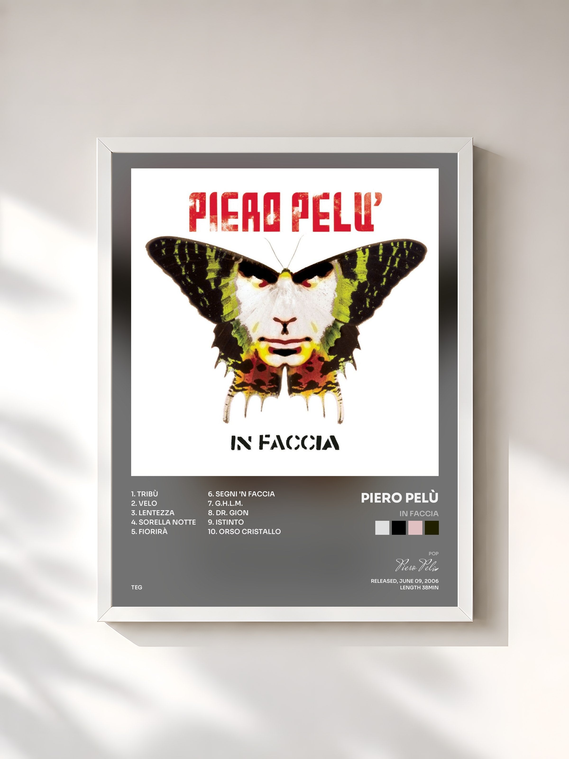 #blanc Tableau de l'album In Faccia de Piero Pelù, cadre blanc, imprimé et encadré en France